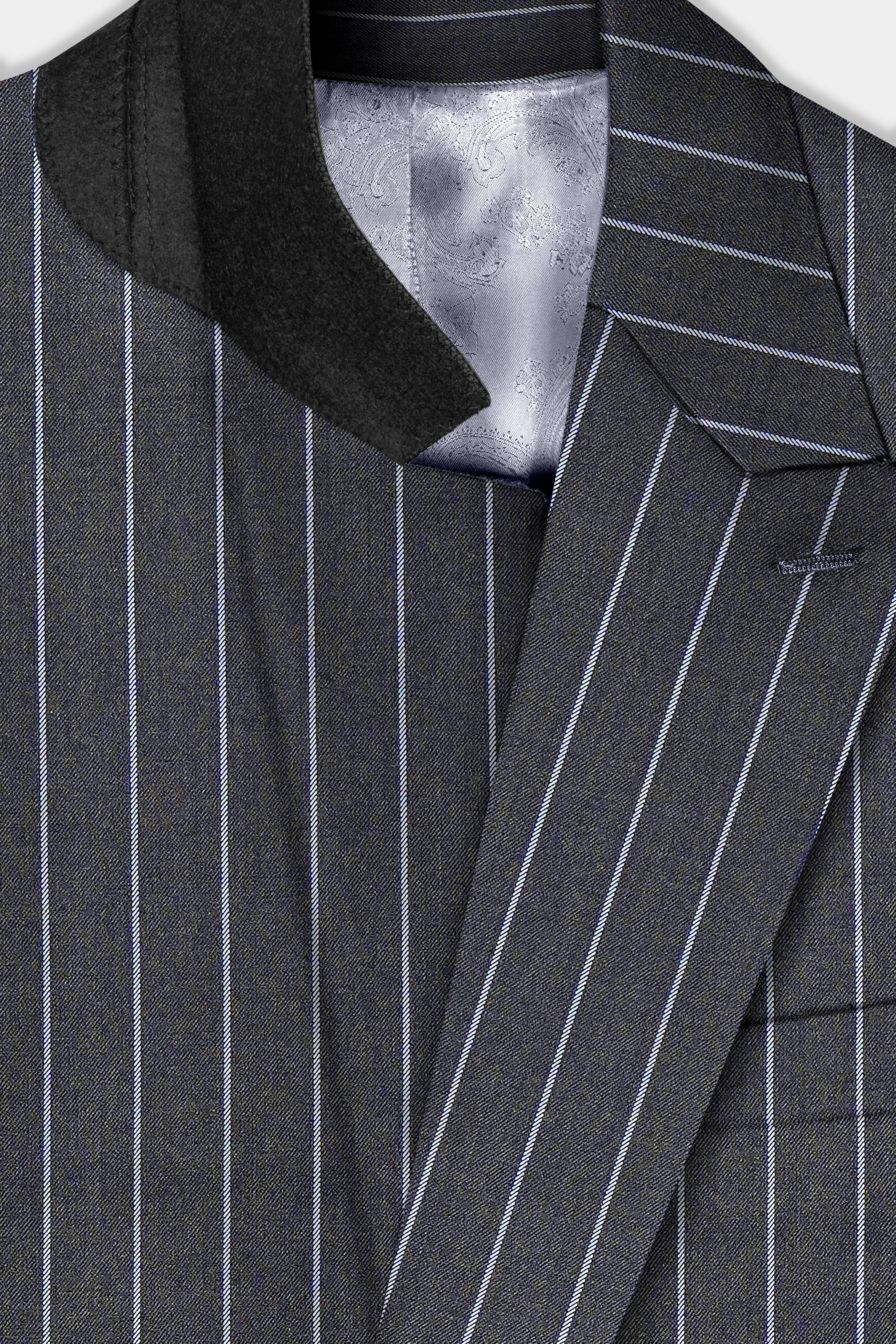 Piano Gray Striped Wool Blend Double Breasted Blazer