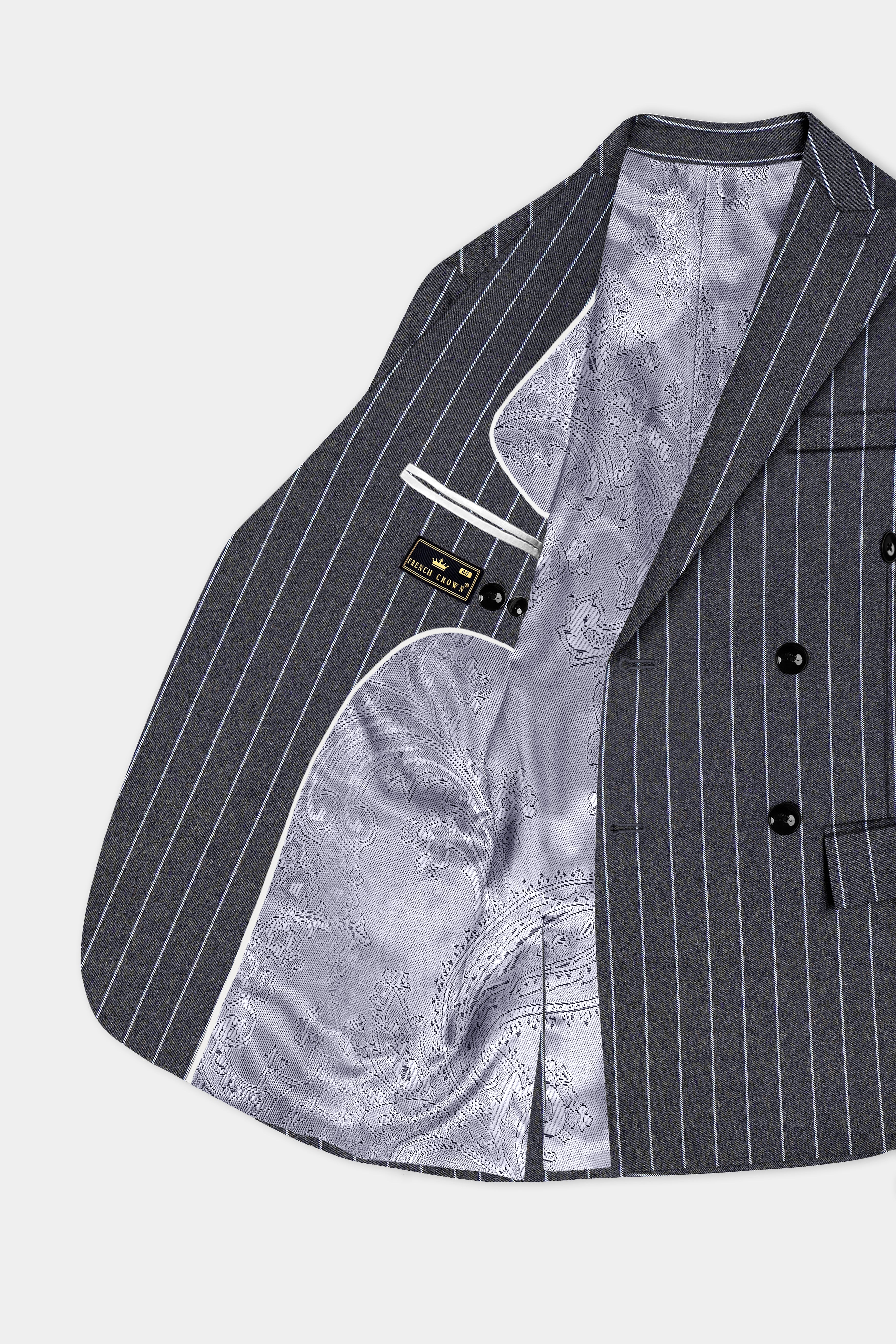 Piano Gray Striped Wool Blend Double Breasted Blazer