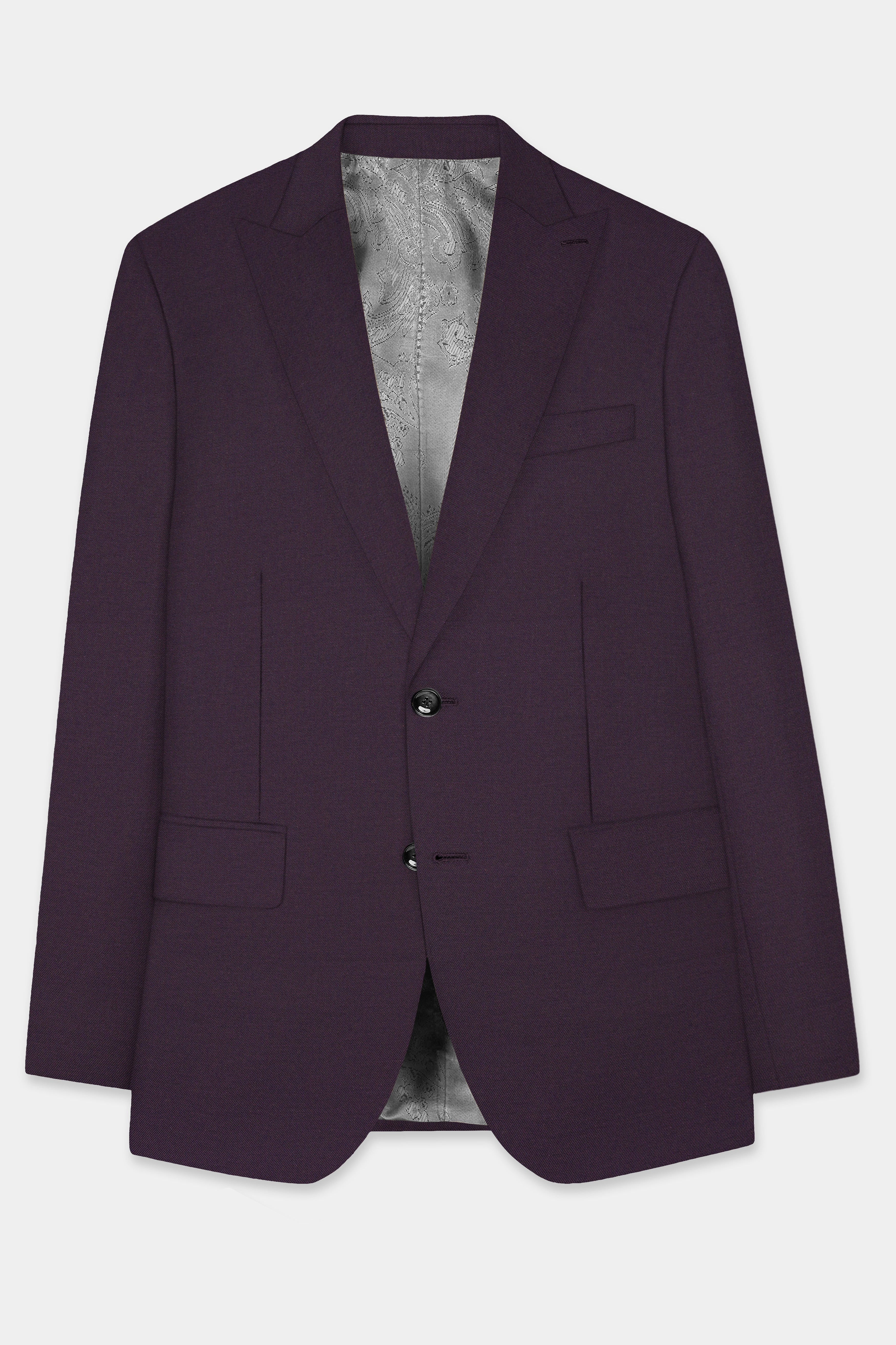 Eminence Purple Solid Wool Blend Single Breasted Blazer