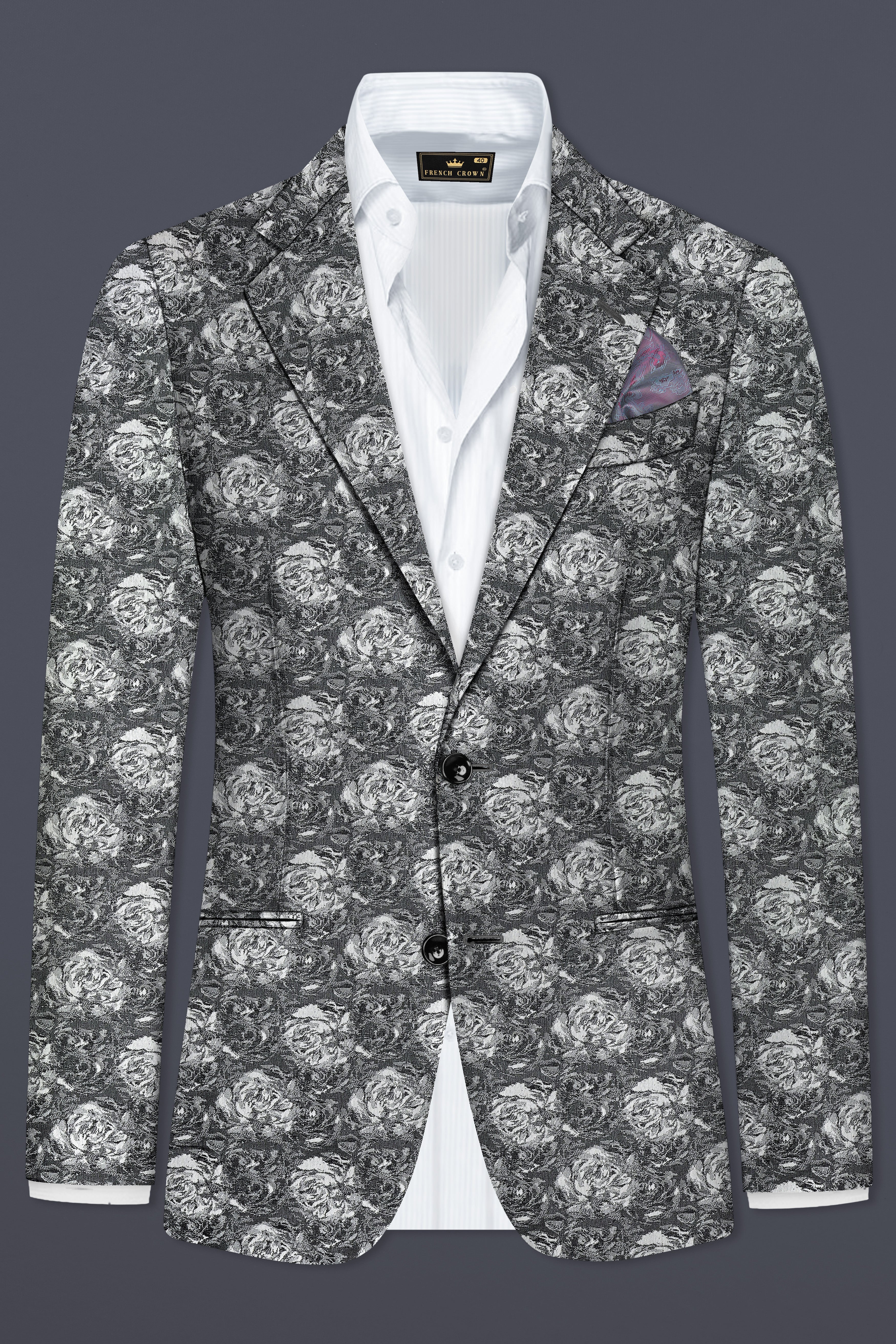 Vampire Gray Jacquard Textured Designer Single Breasted Blazer