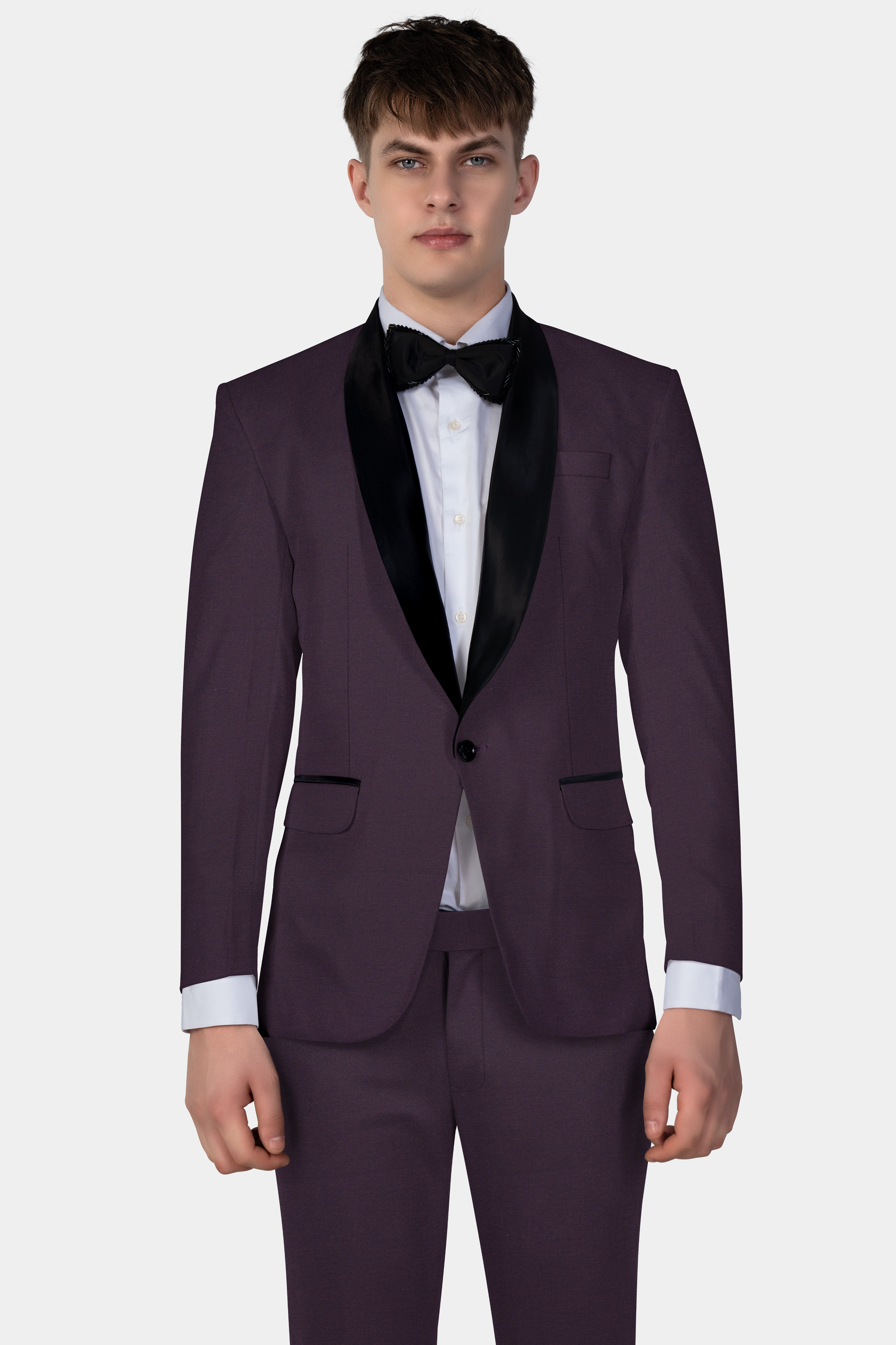 Eminence Purple Solid Wool Blend Tuxedo Blazer