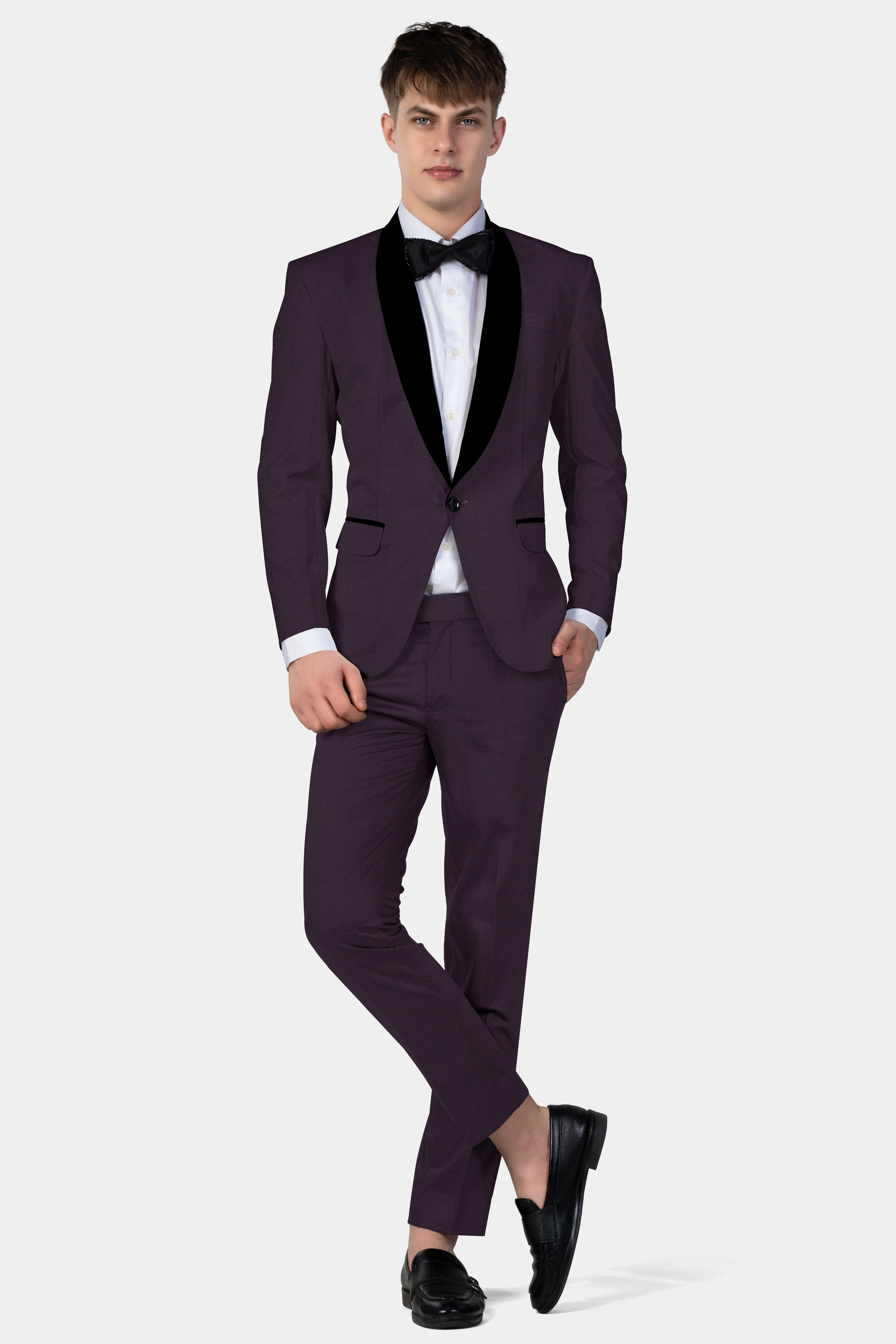 Eminence Purple Solid Wool Blend Tuxedo Blazer