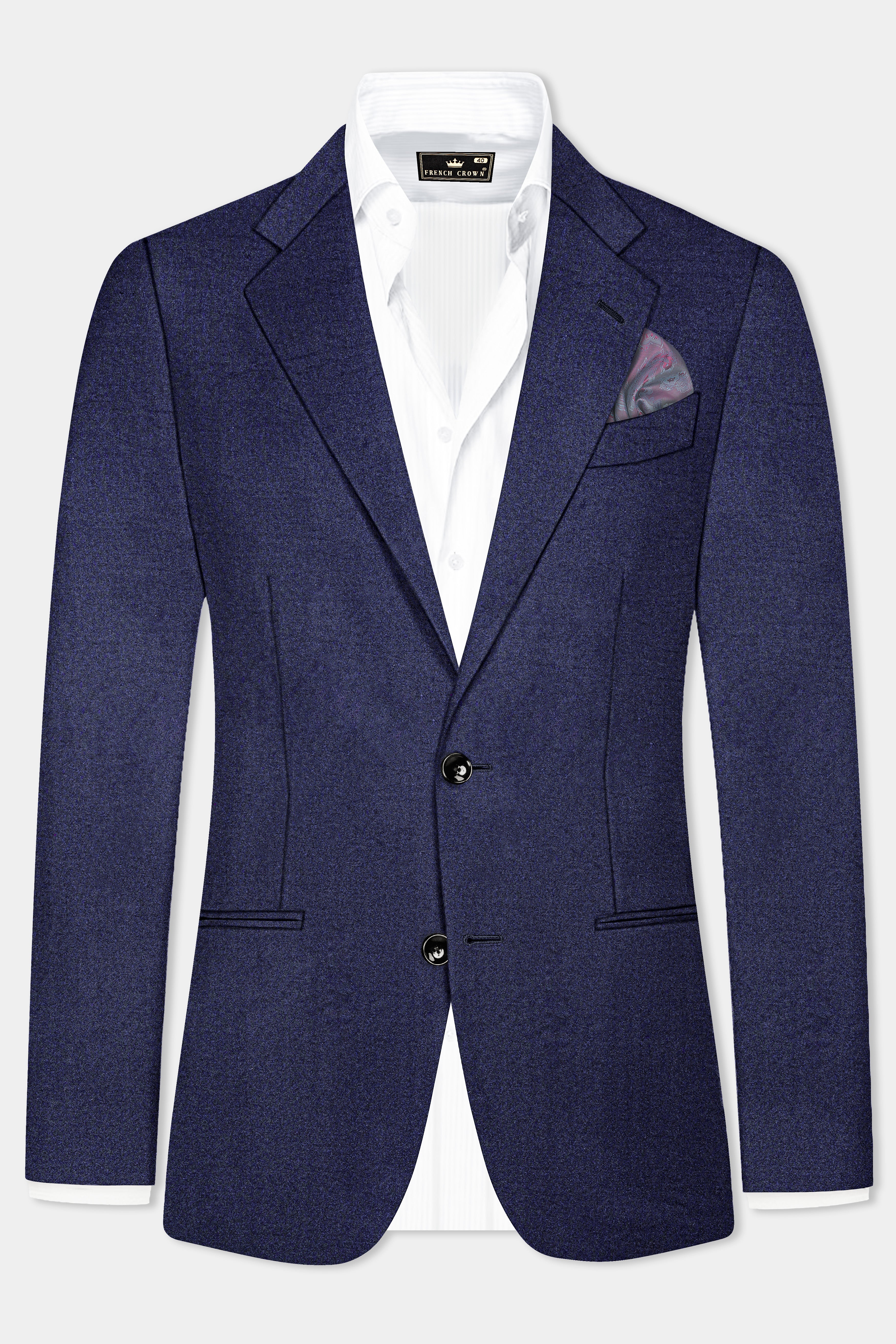 Thunder Blue Solid Wool Blend Single Breasted Blazer