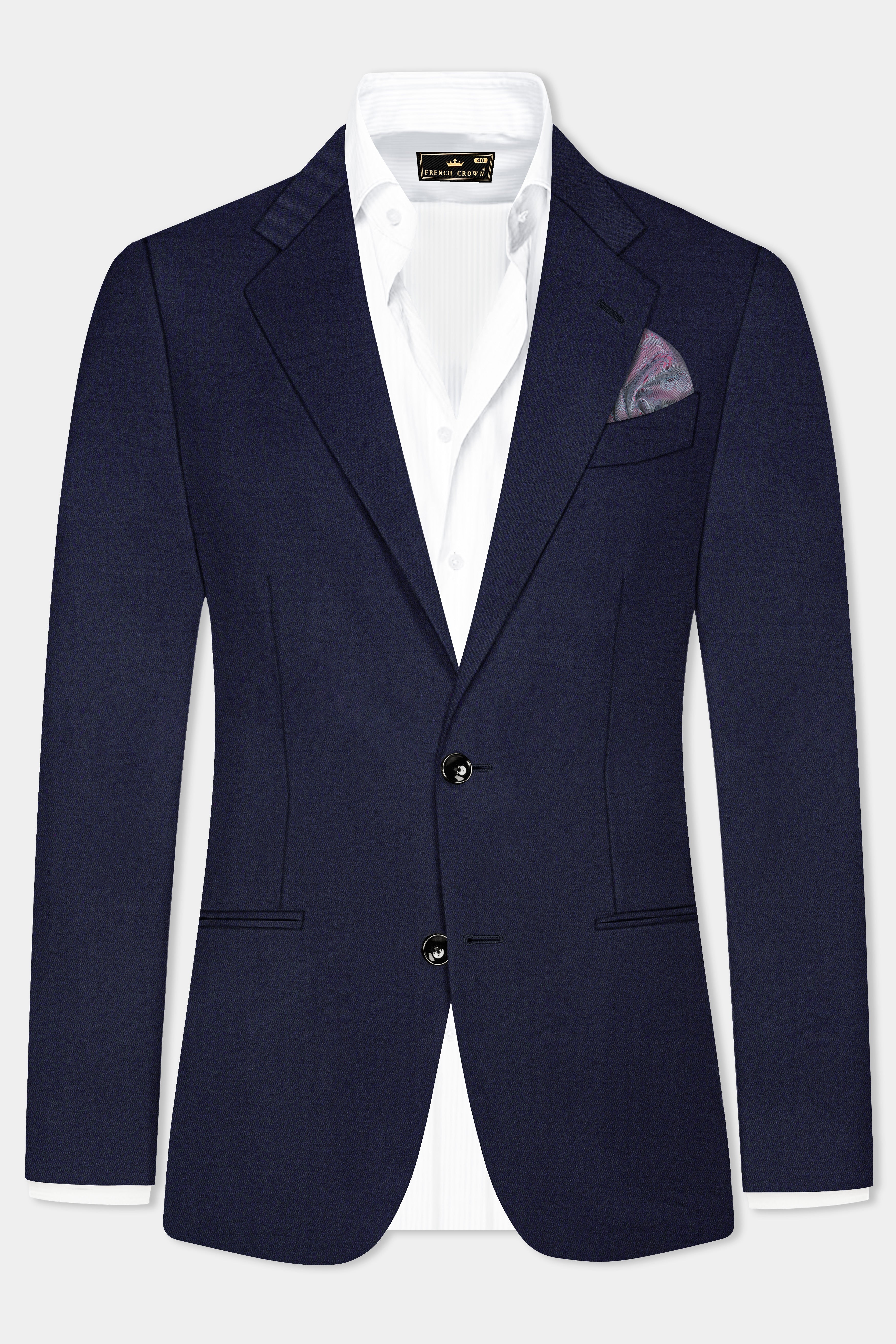 Thunder Blue Solid Wool Blend Single Breasted Blazer