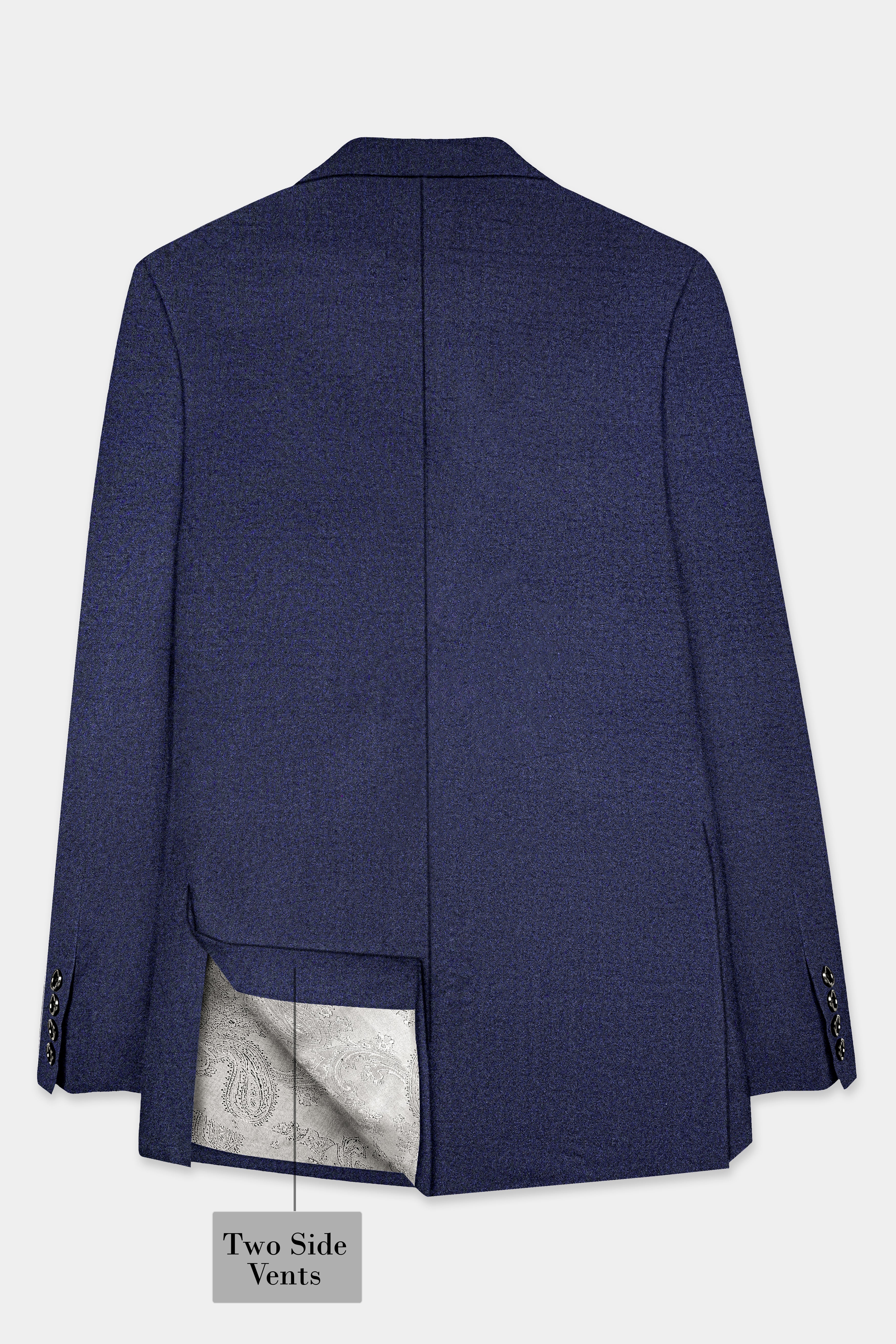 Thunder Blue Solid Wool Blend Single Breasted Blazer