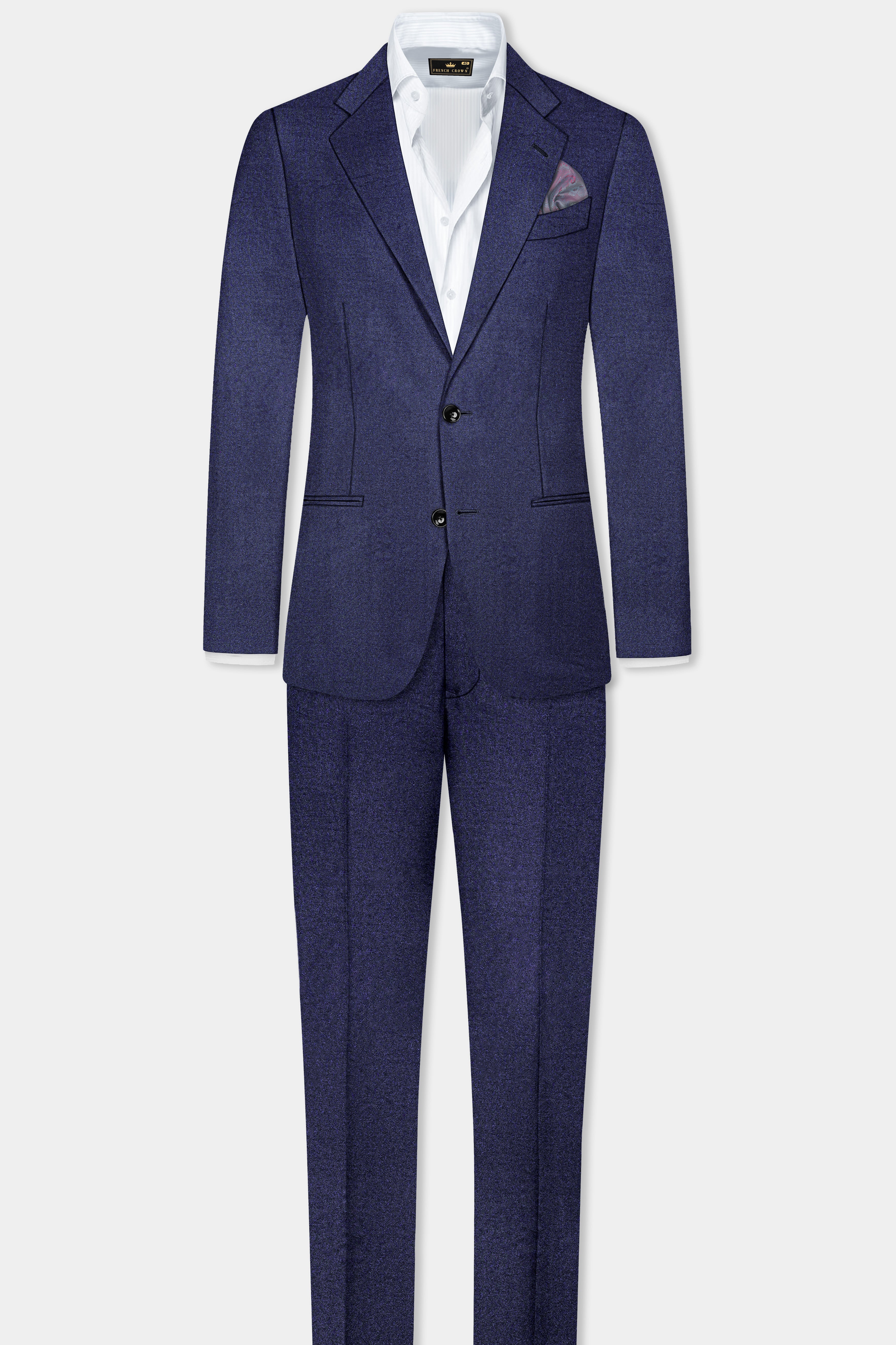 Thunder Blue Solid Wool Blend Single Breasted Blazer