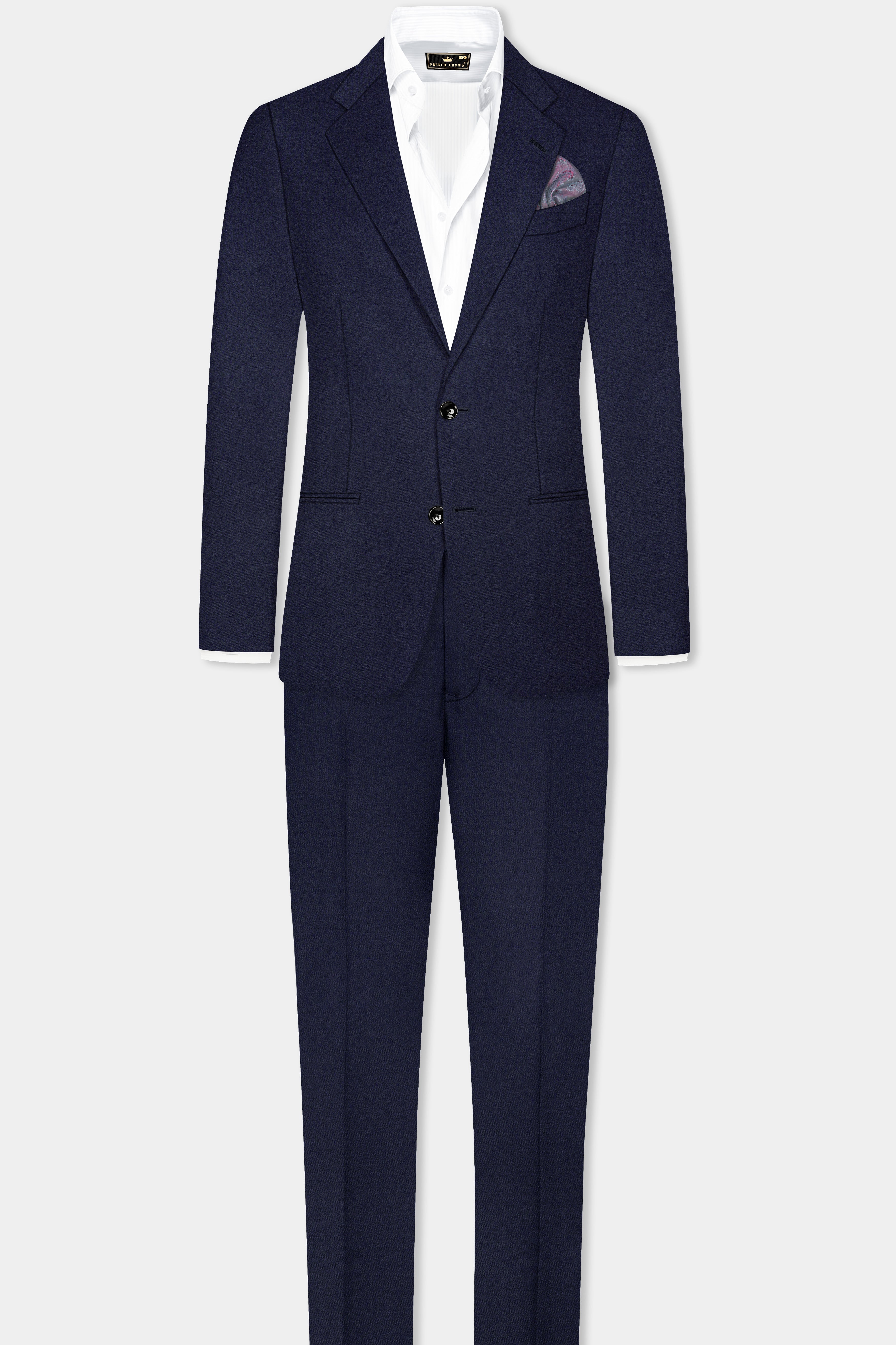 Thunder Blue Solid Wool Blend Single Breasted Blazer