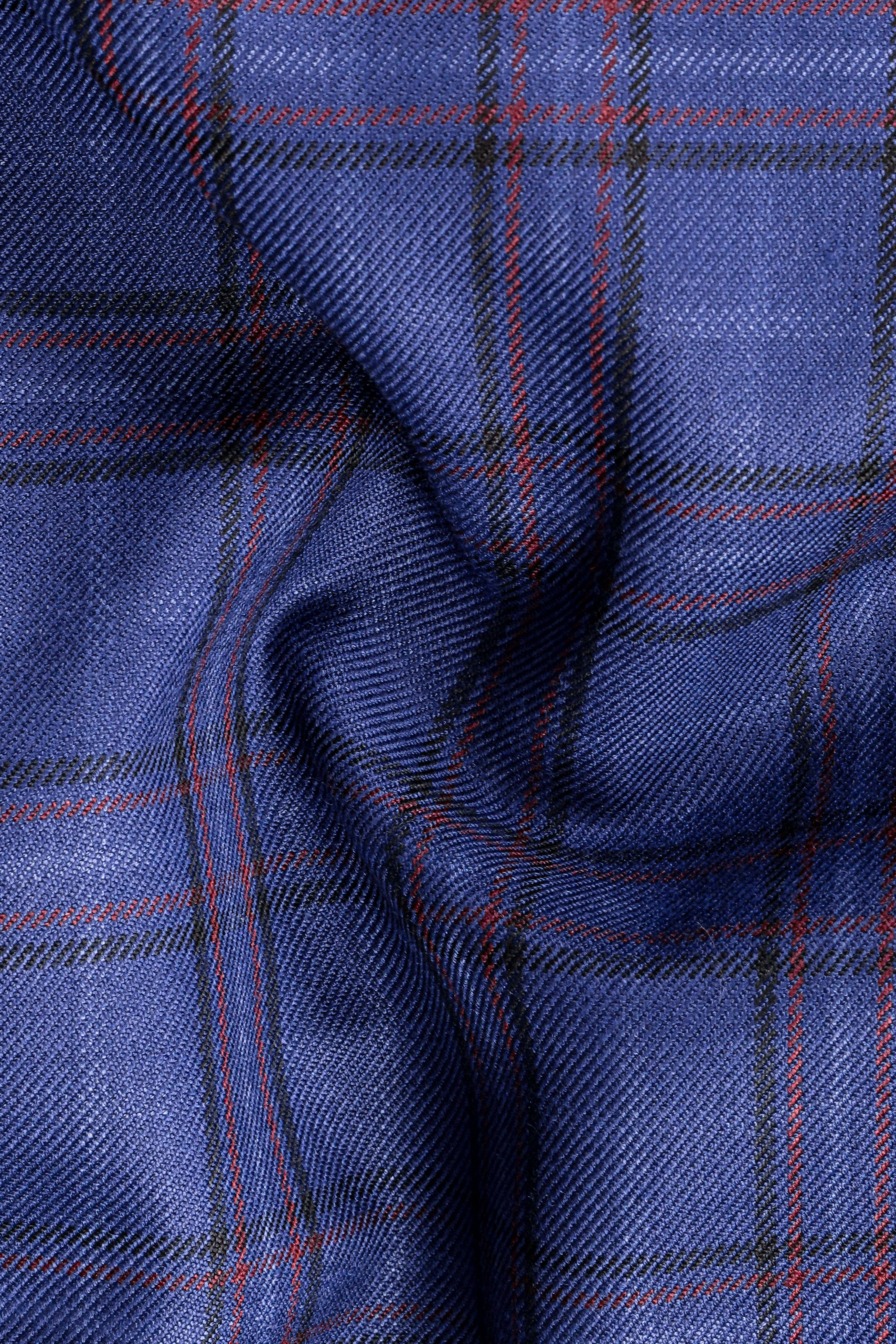 Zodiac Blue Plaid Wool Blend Bandhgala Blazer