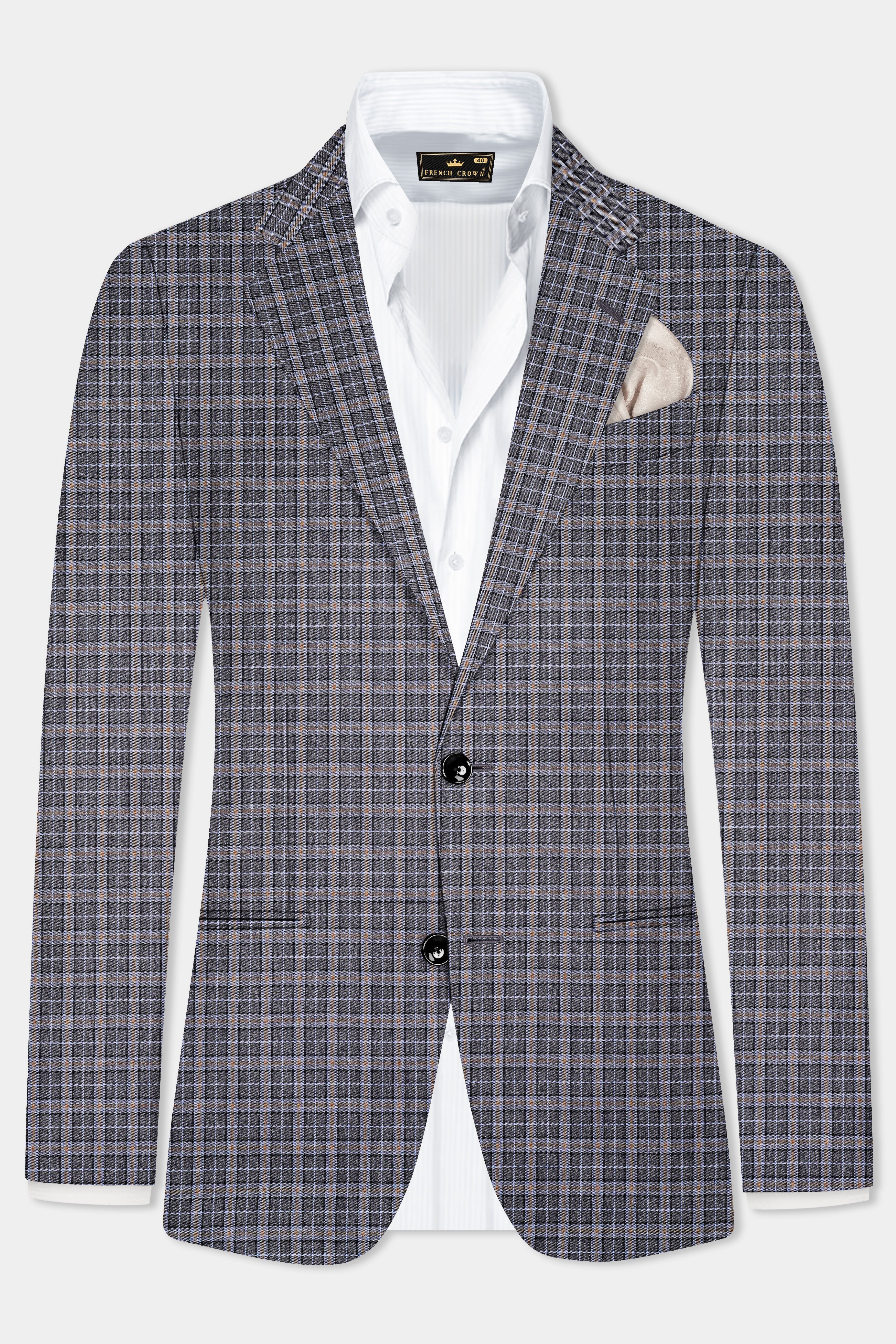 Smokey Gray Plaid Wool Blend Single Breasted Blazer