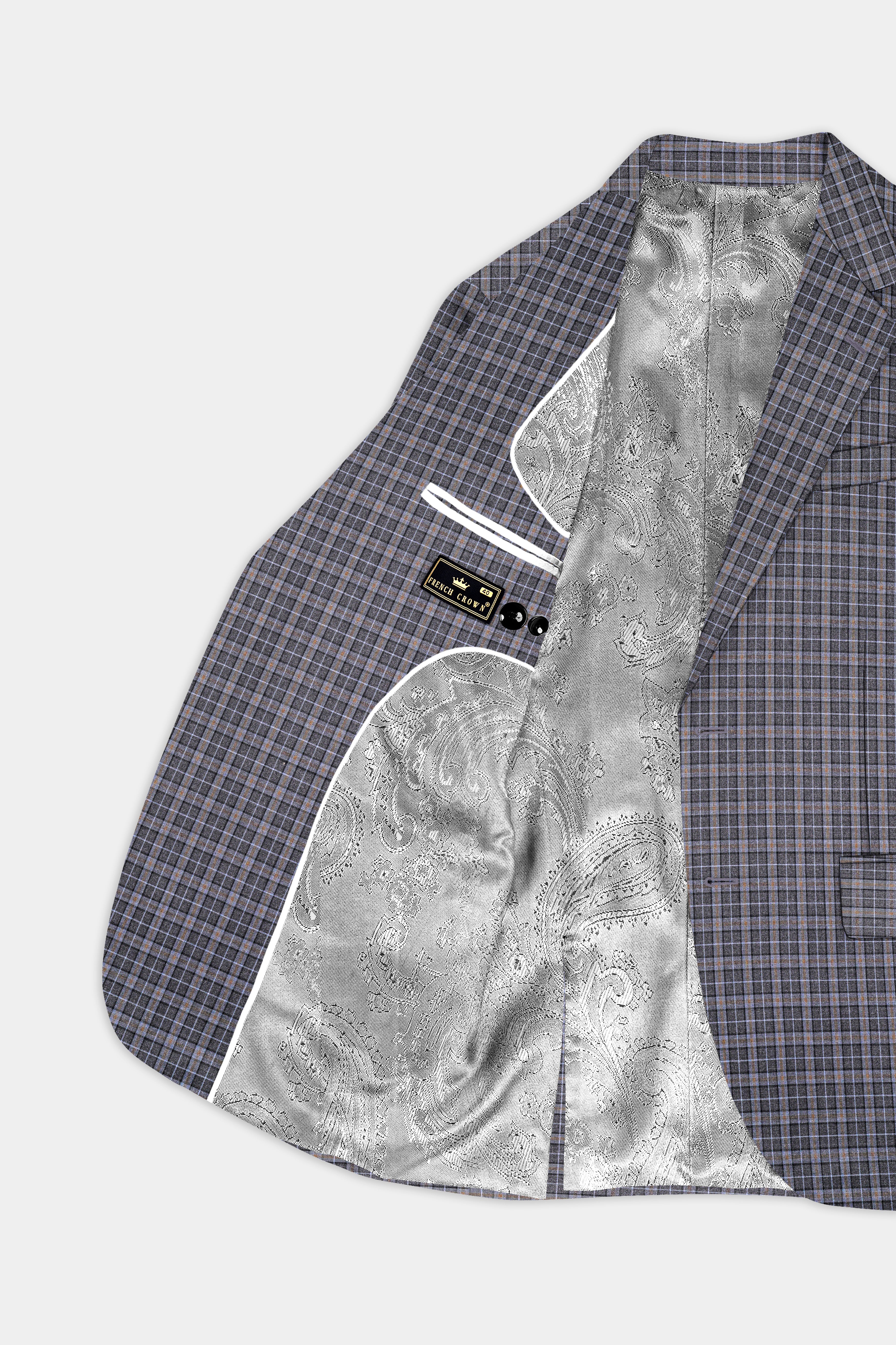 Smokey Gray Plaid Wool Blend Single Breasted Blazer