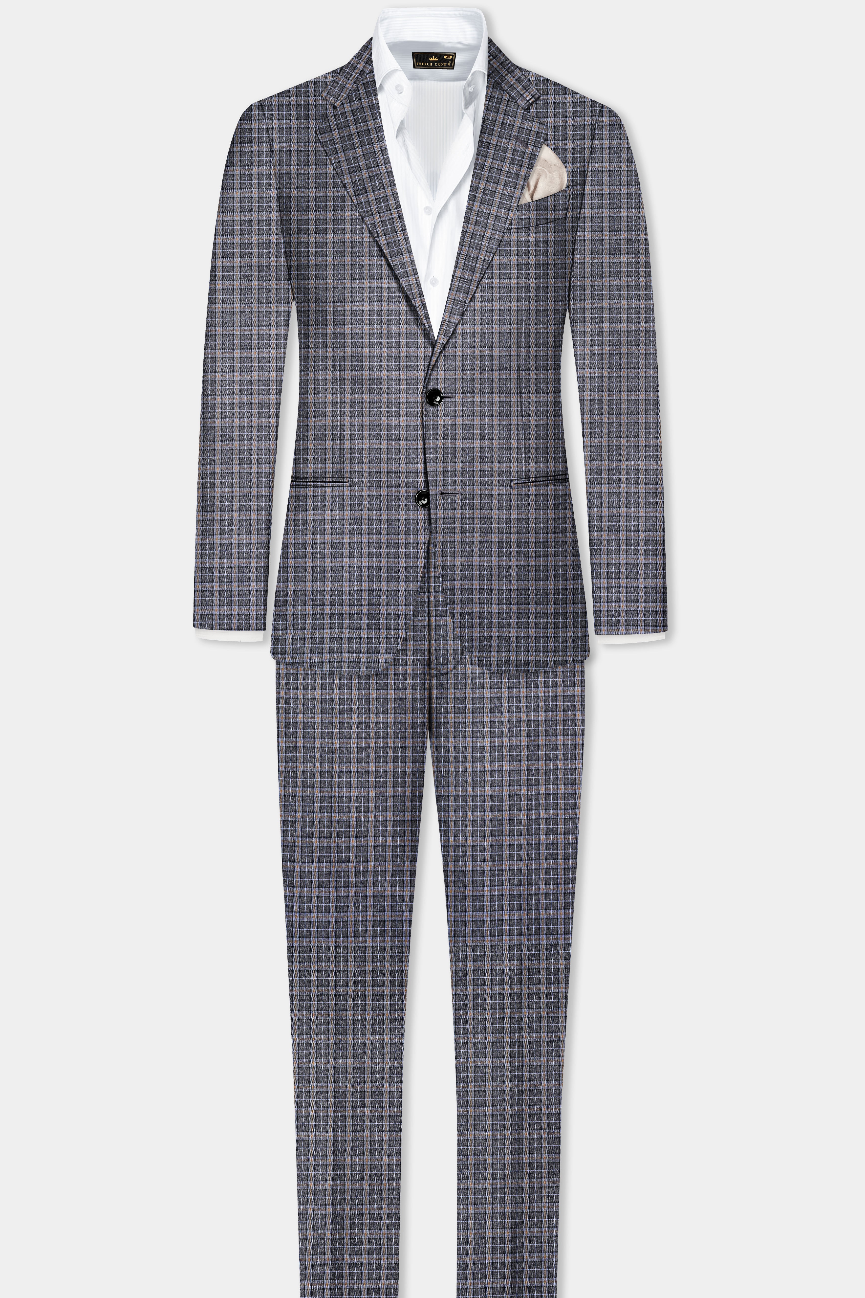 Smokey Gray Plaid Wool Blend Single Breasted Blazer