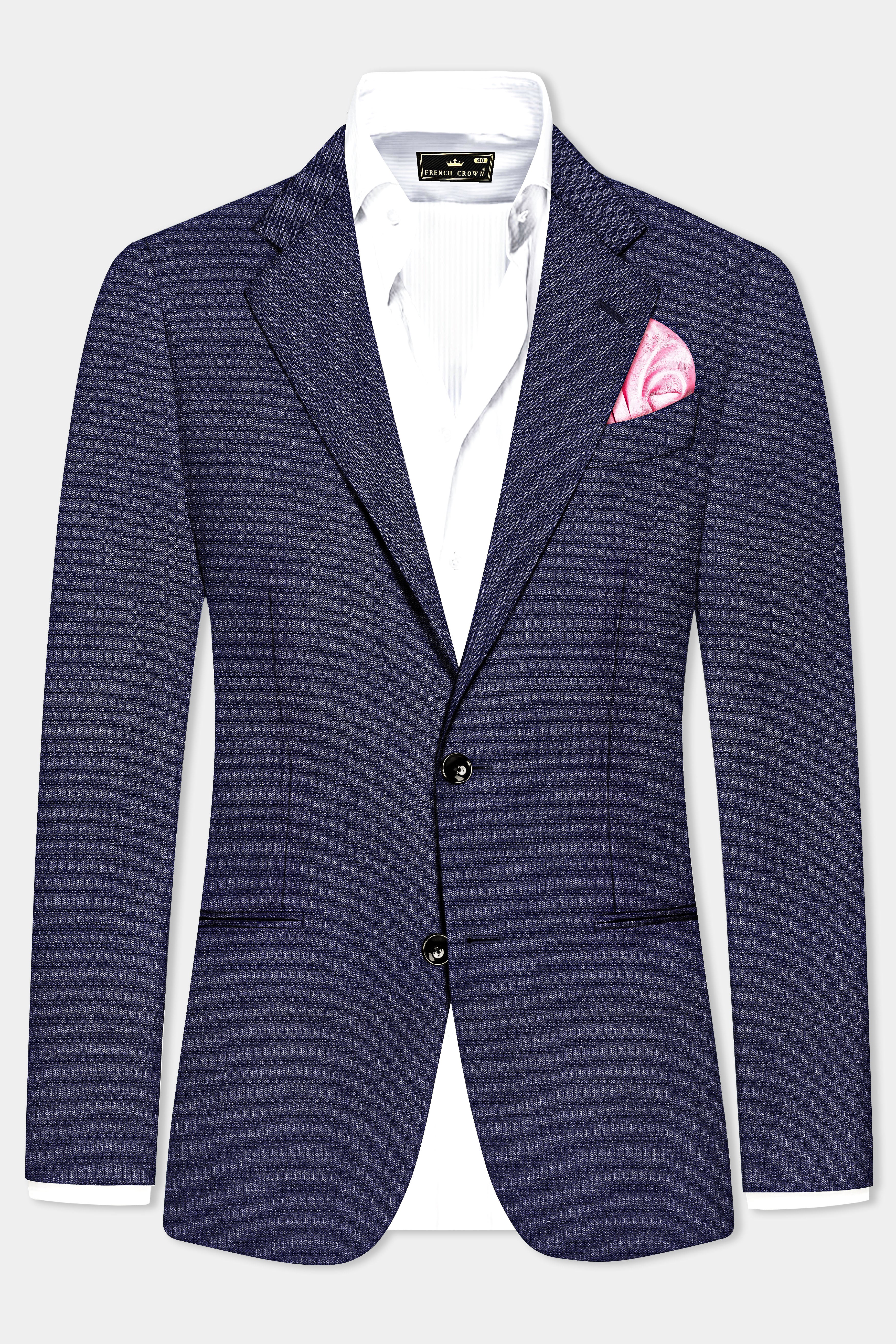 Big Stone Blue Textured Wool Blend Single Breasted Blazer