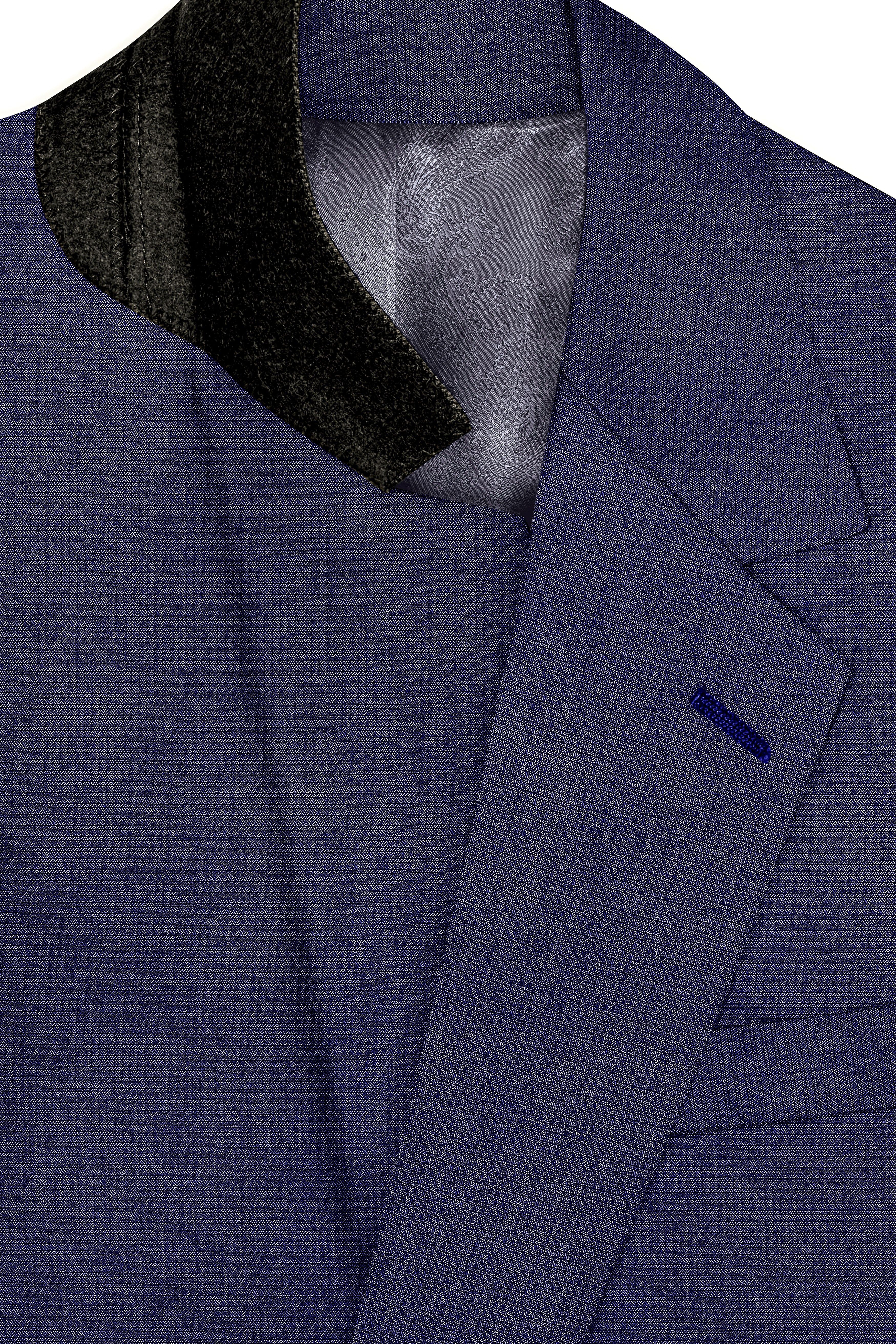 Big Stone Blue Textured Wool Blend Single Breasted Blazer