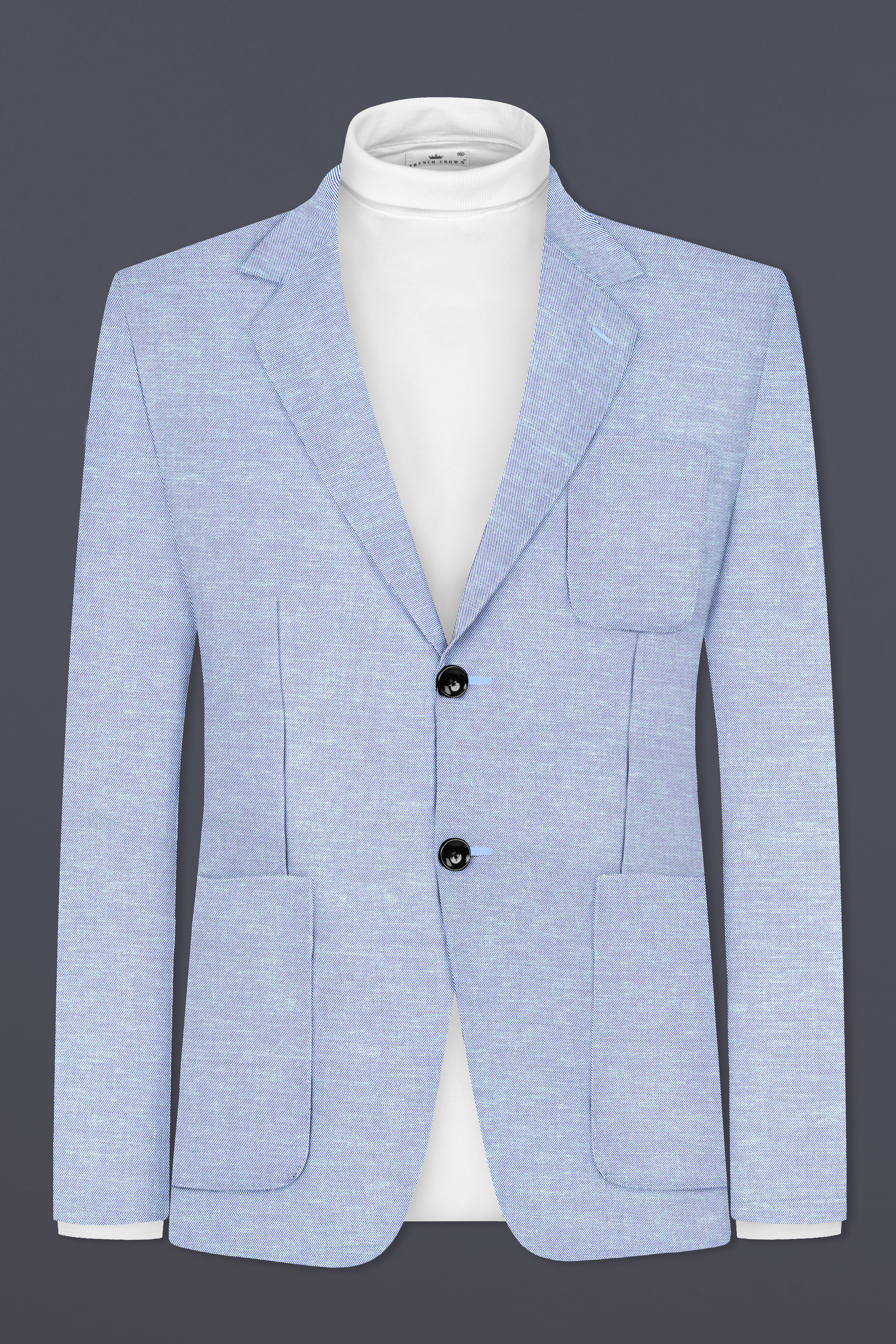 Carolina Blue Textured Cotton Single Breasted Designer Blazer