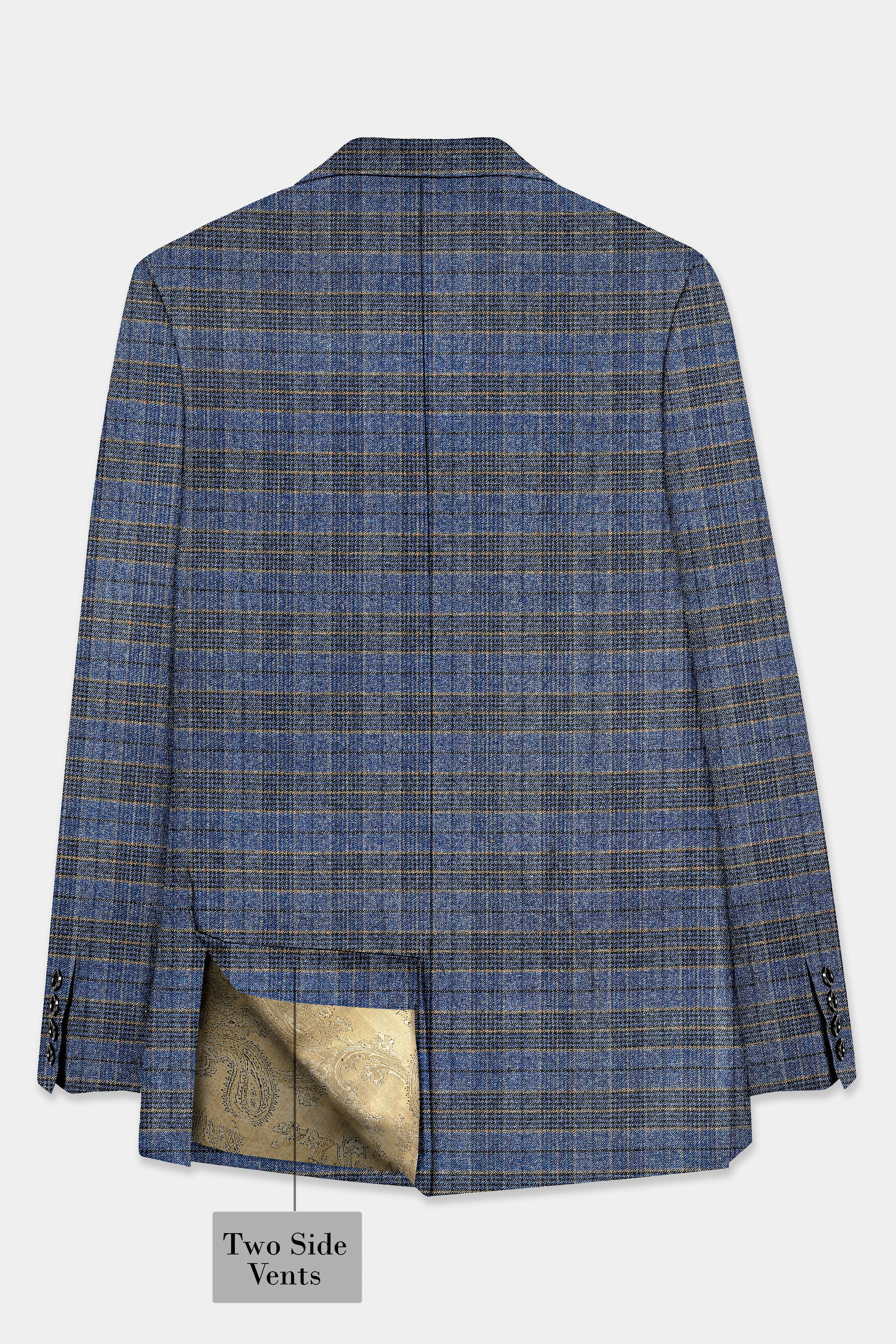 Dianne Blue Plaid Wool Blend Belt Closure Designer Blazer