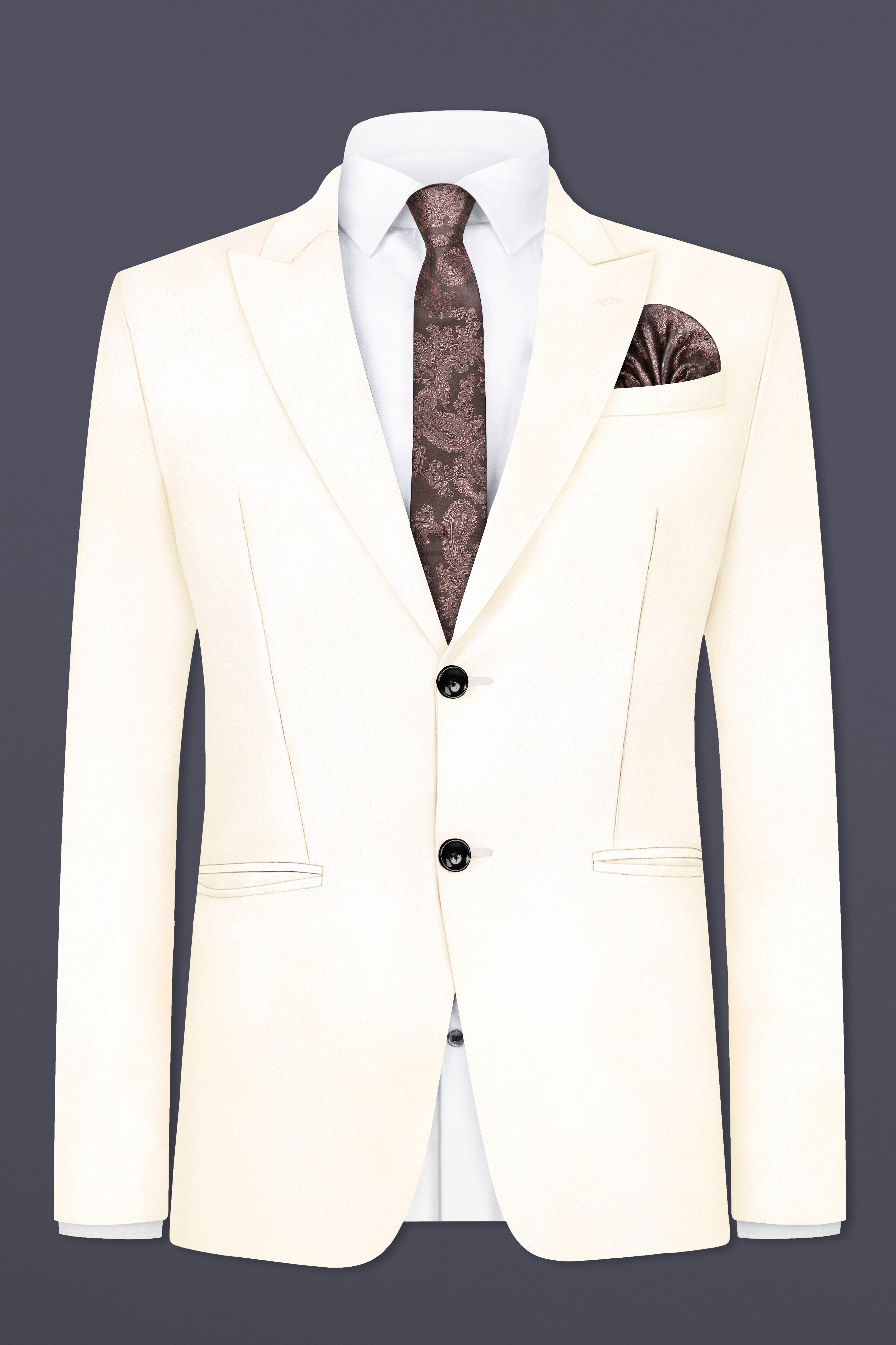 Swizzle Cream Solid Cotton Single Breasted Blazer