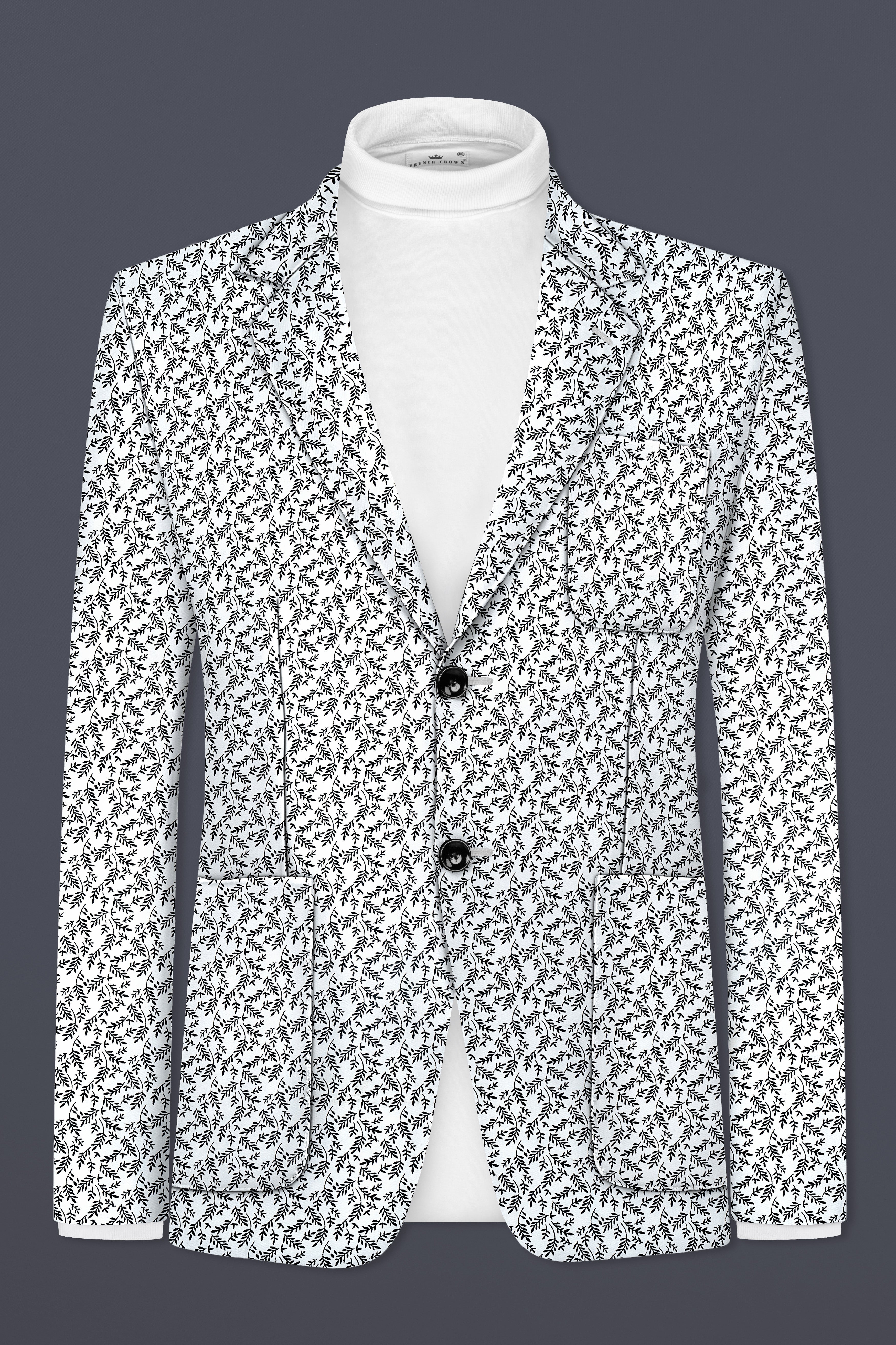 Bright White And jade Black Printed Cotton Single Breasted Designer Blazer