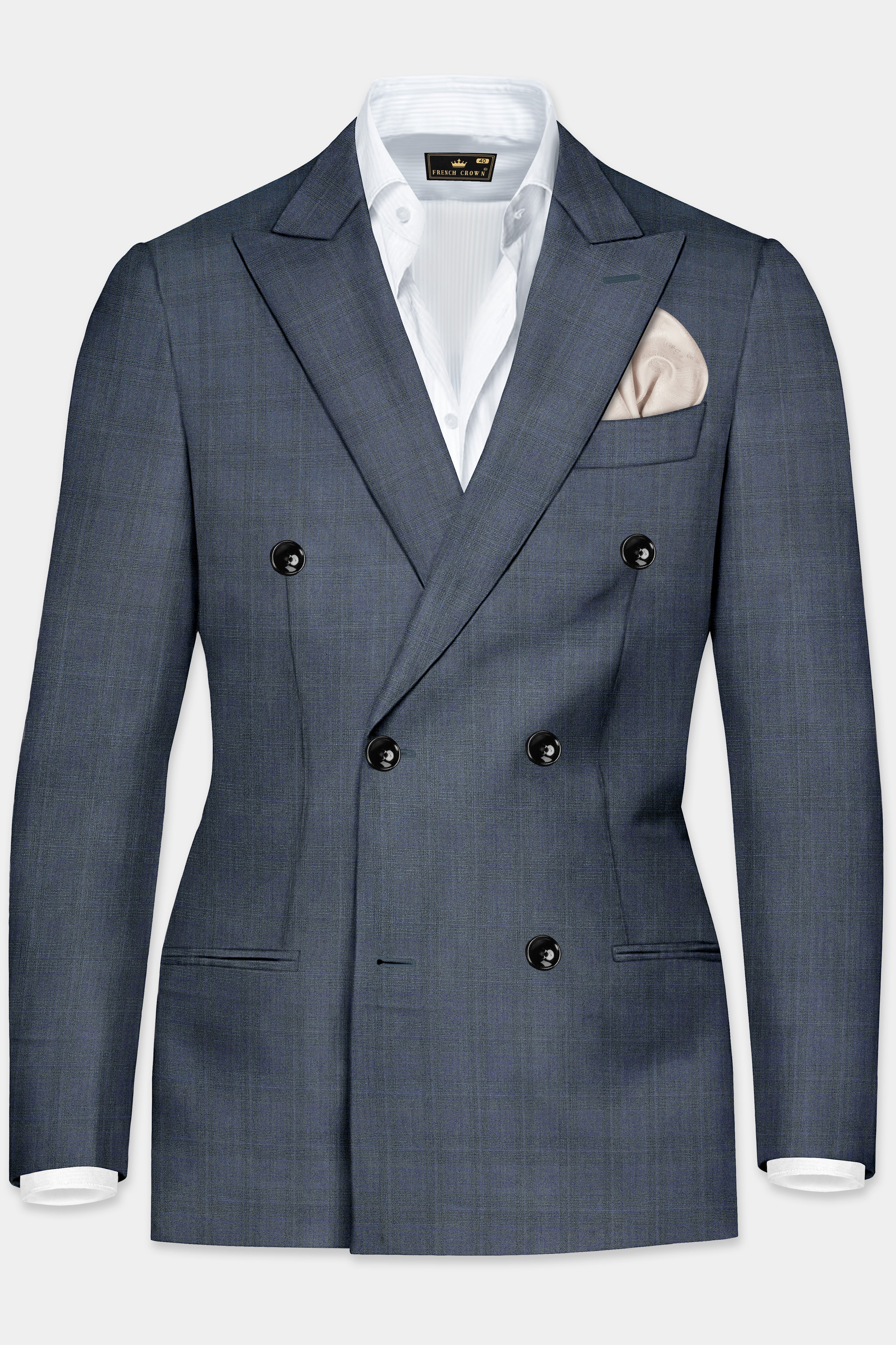 Space Gray Textured Wool Blend Double Breasted Blazer