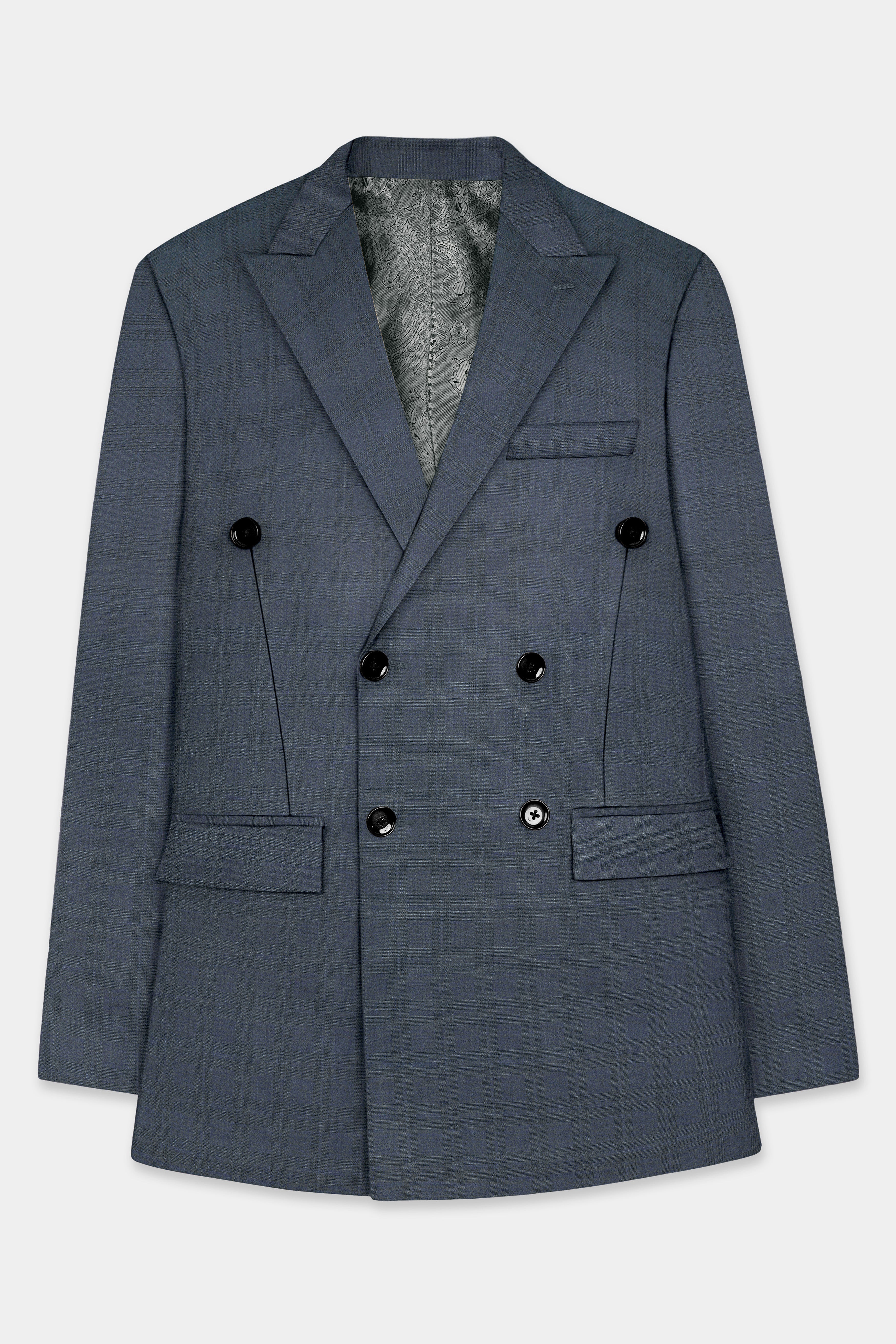 Space Gray Textured Wool Blend Double Breasted Blazer