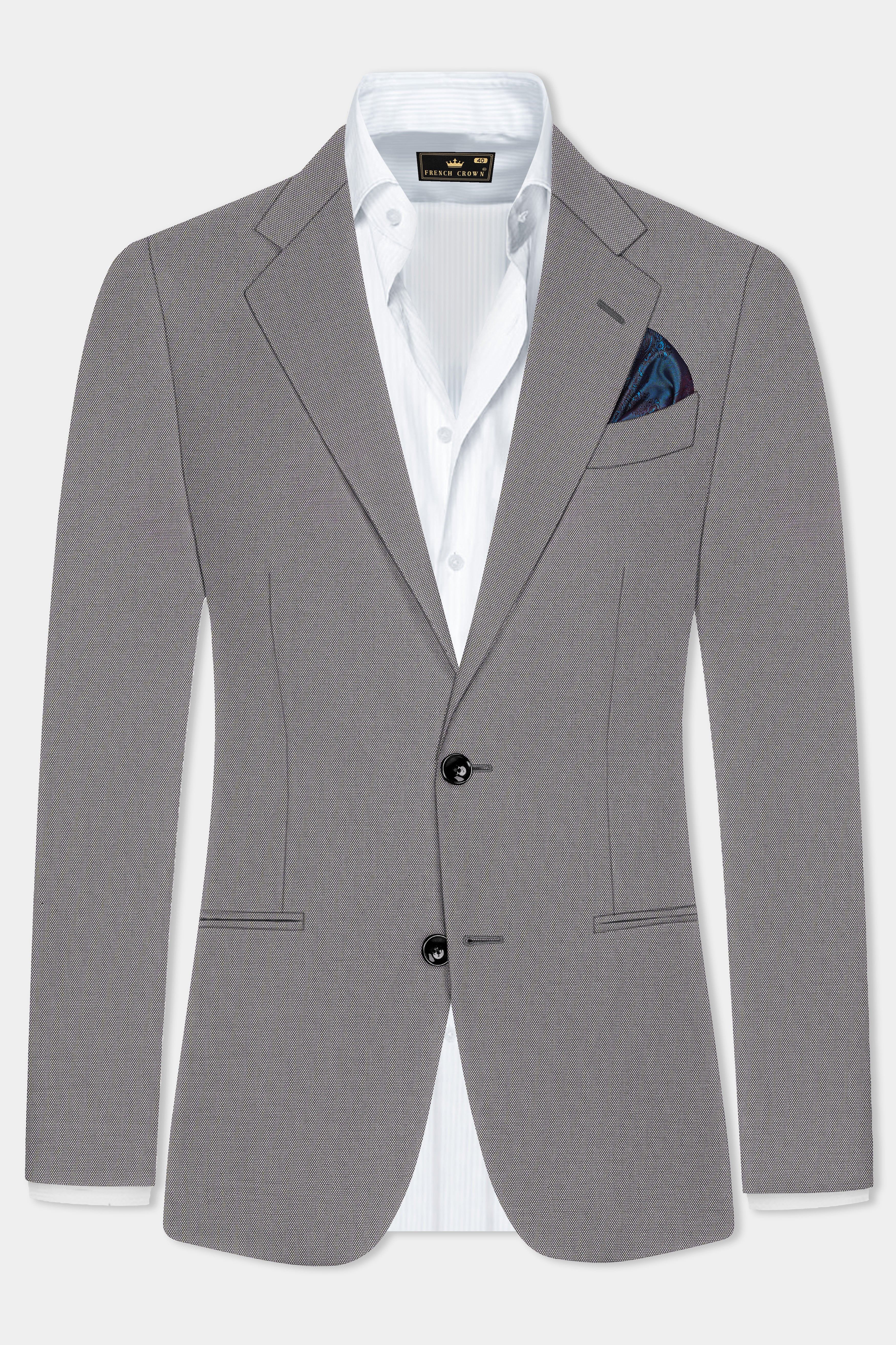 Vampire Gray Textured Wool Blend Single Breasted Blazer