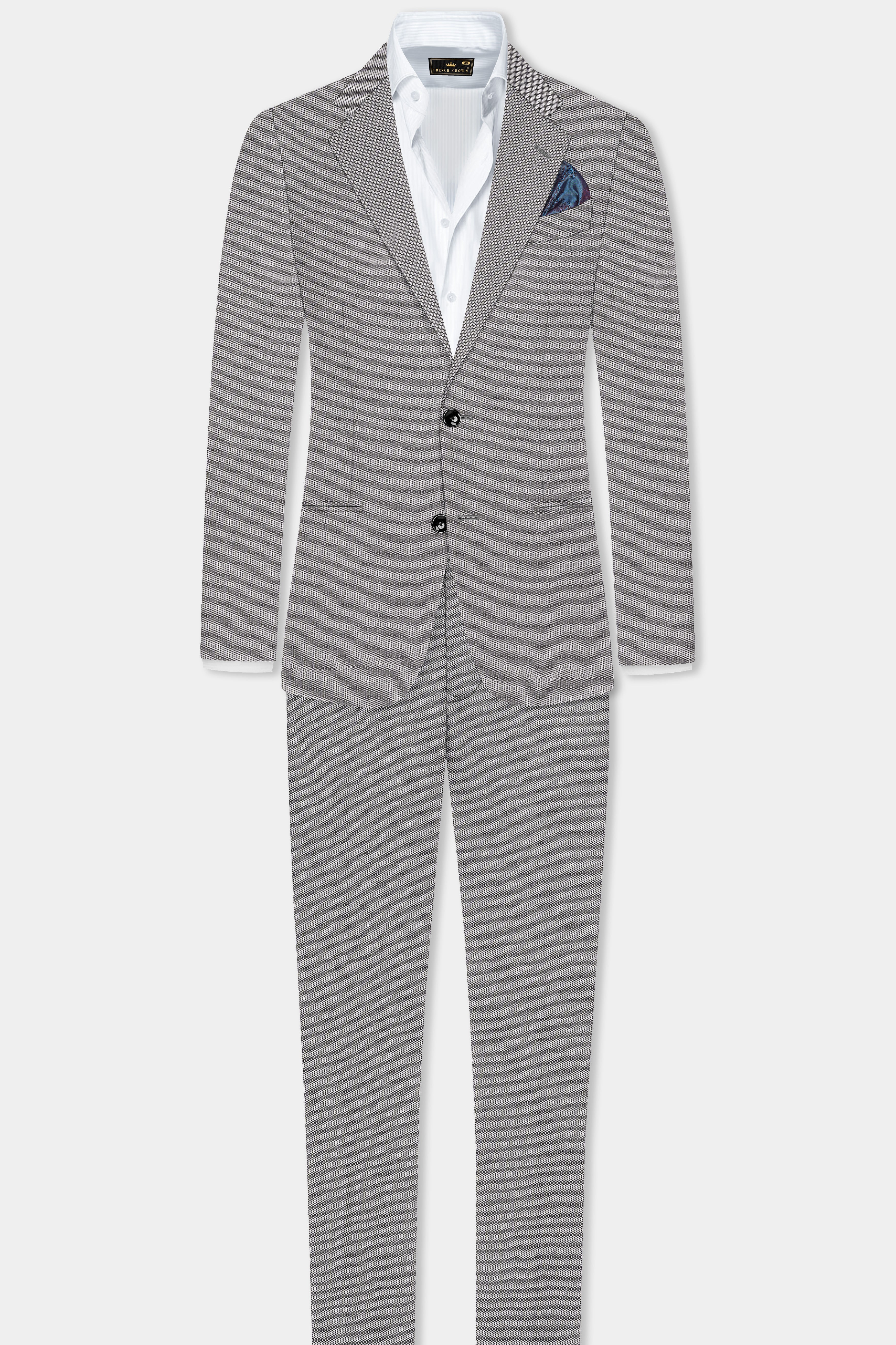 Vampire Gray Textured Wool Blend Single Breasted Blazer