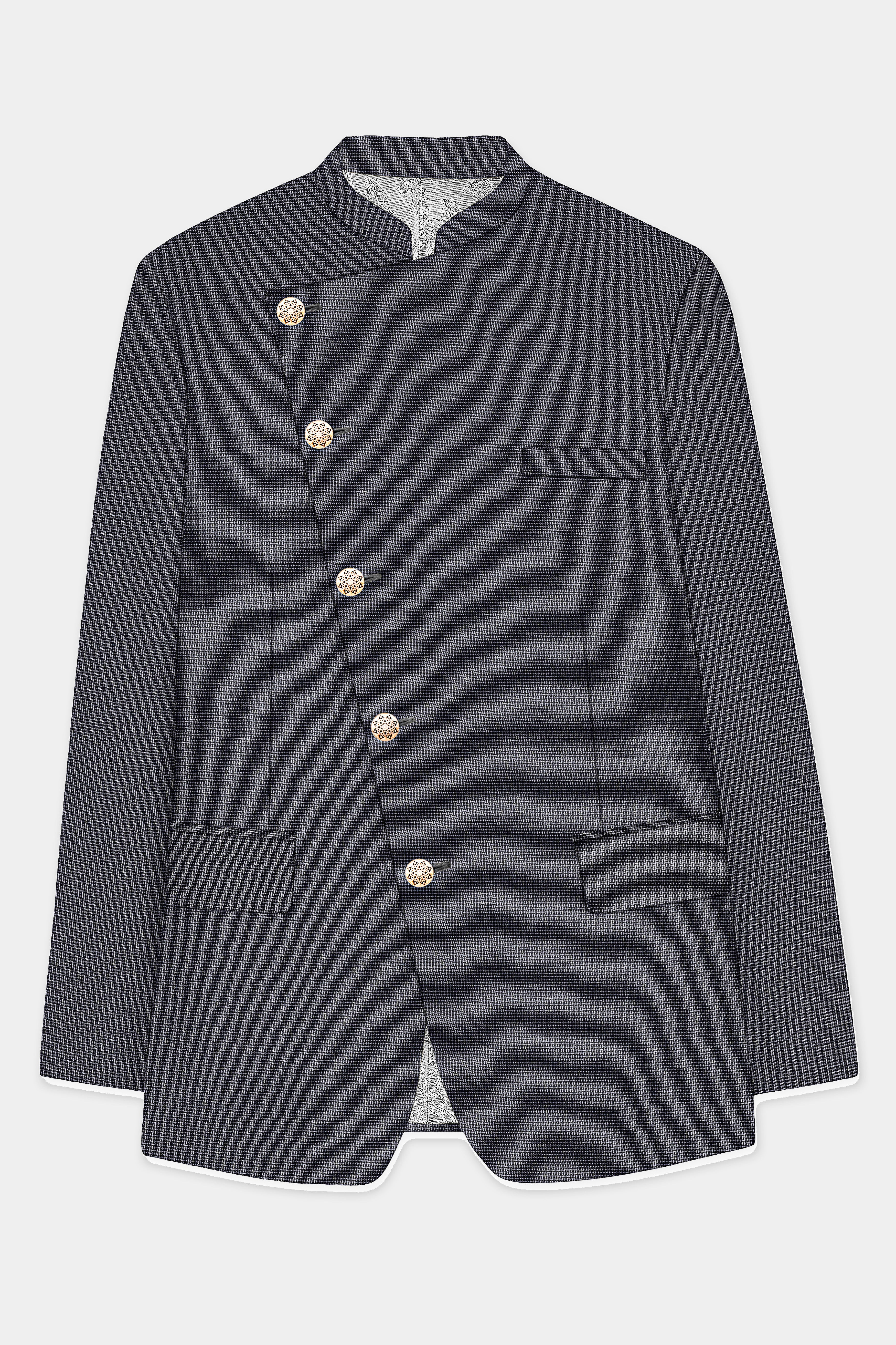 Shaft Gray Textured Wool Blend Cross Placket Bandhgala Blazer