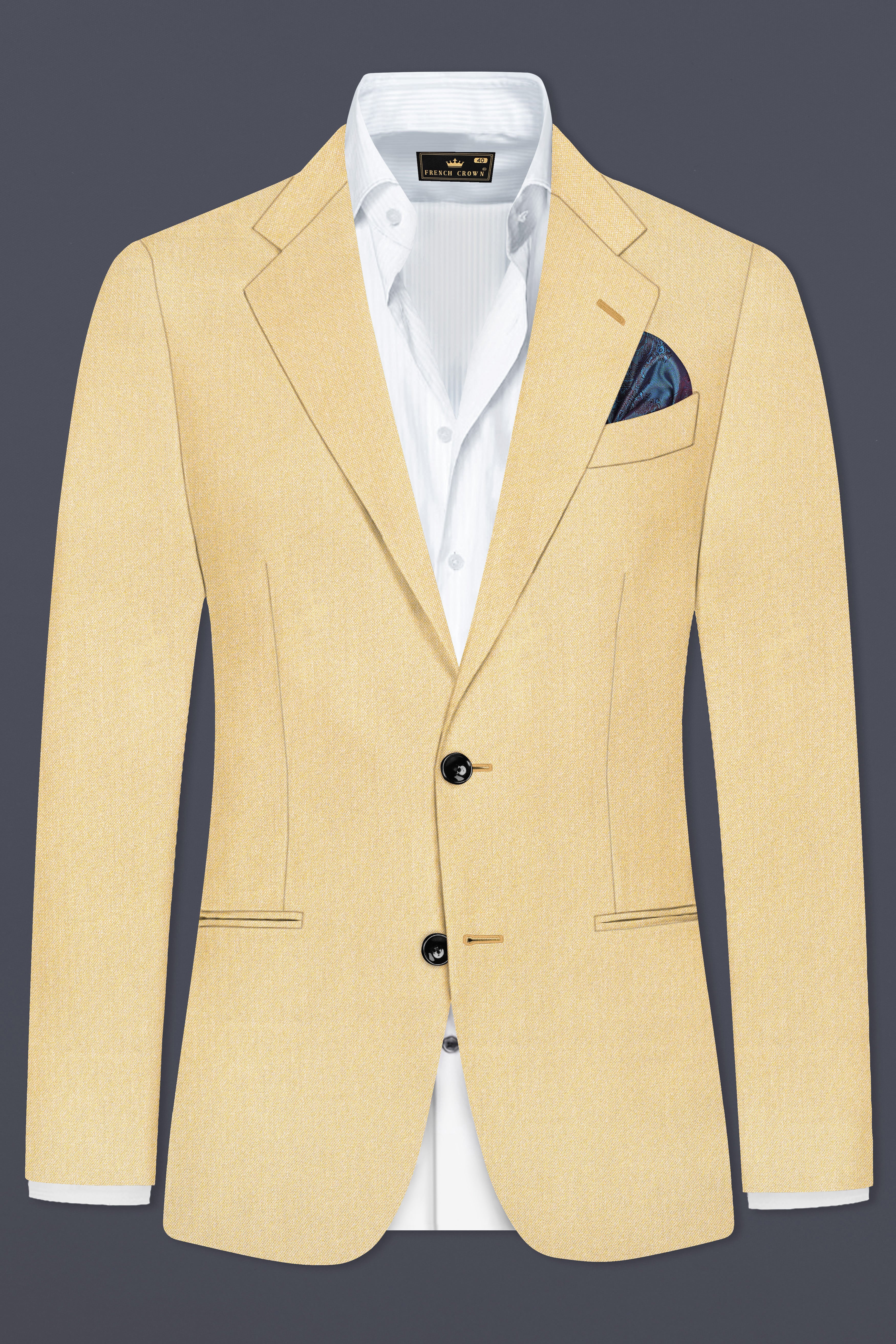 Marzipan Cream Textured Wool Blend Single Breasted Blazer