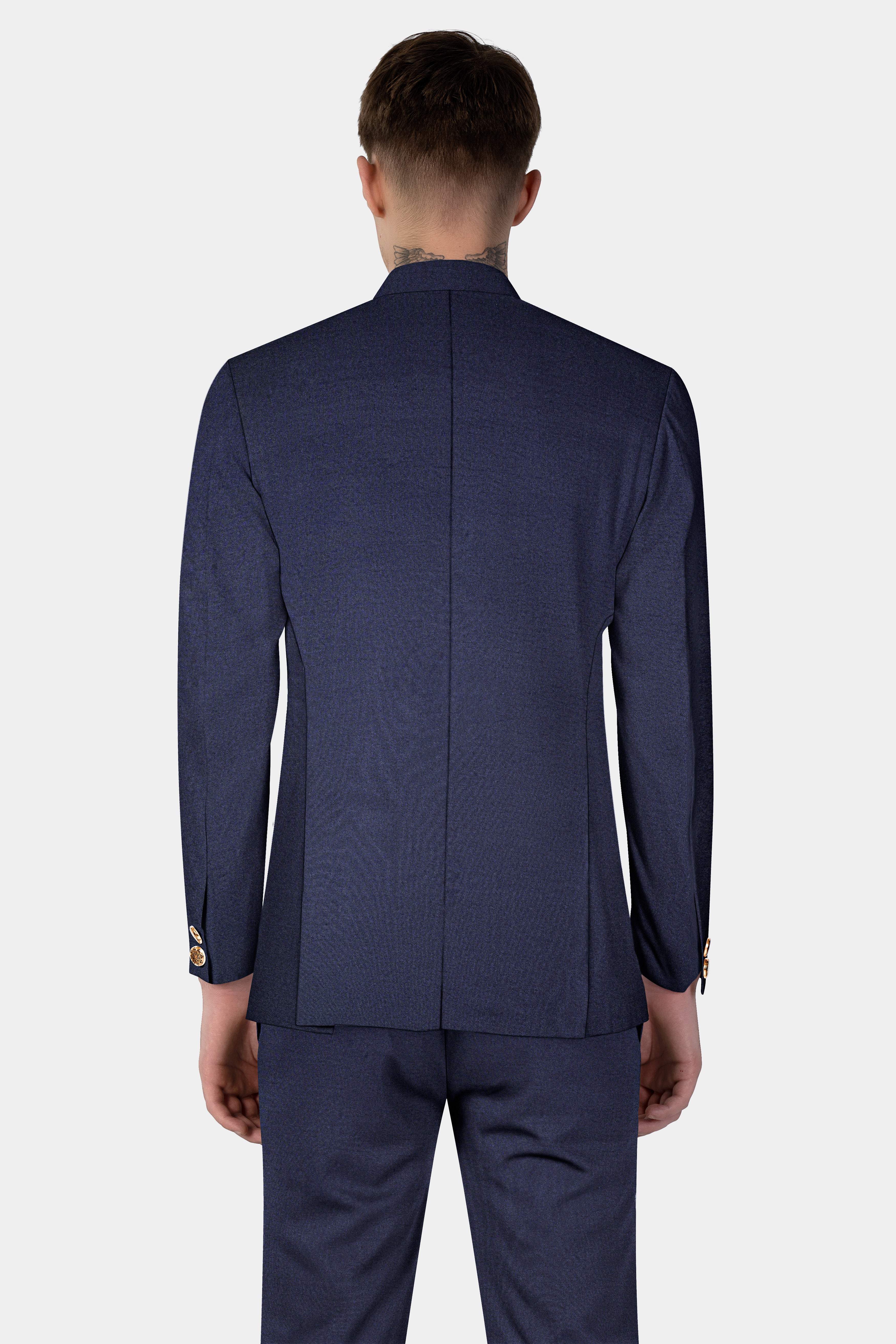 Thunder Blue Solid Wool Blend Bandhgala Blazer