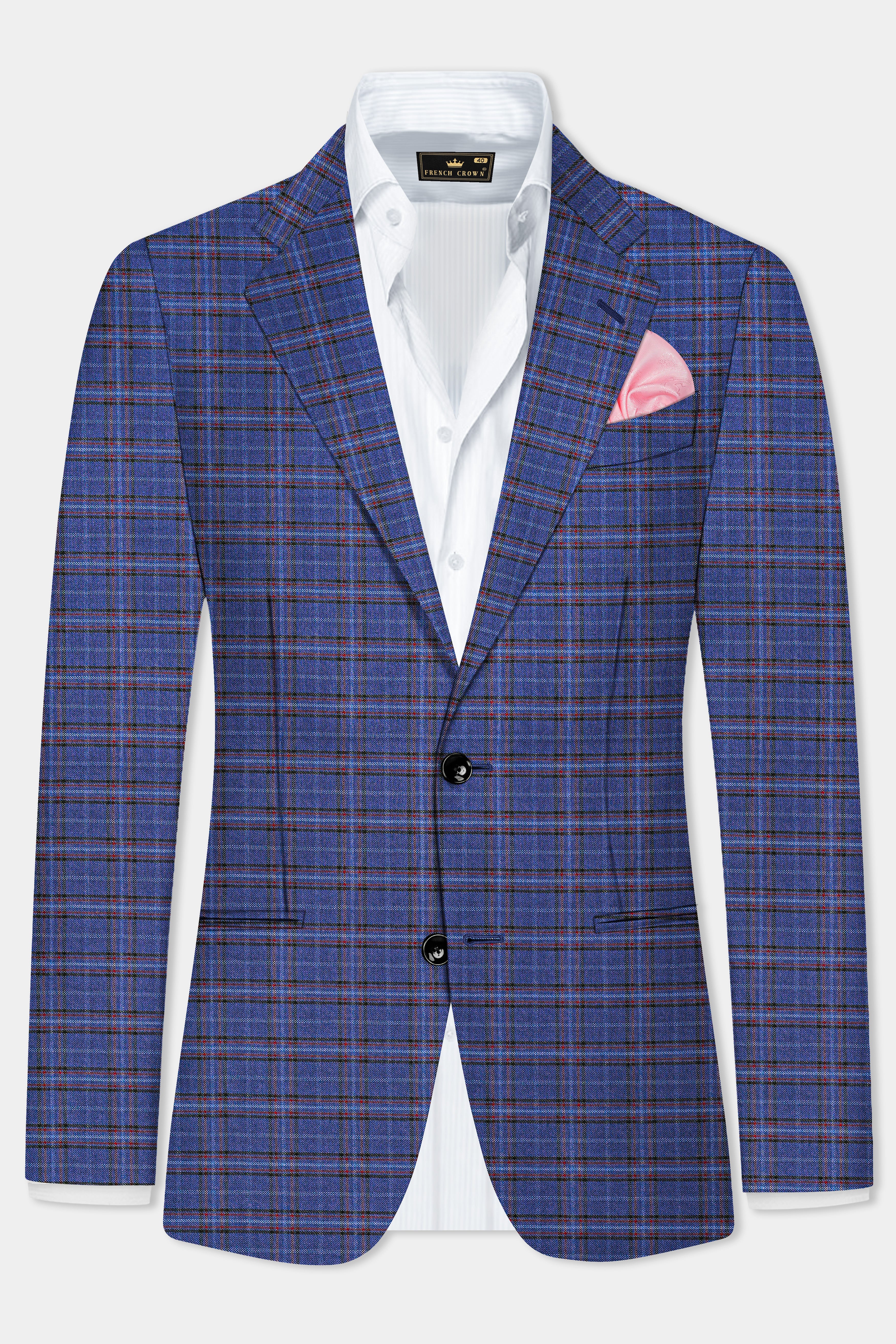 Zodiac Blue Plaid Wool Blend Single Breasted Blazer