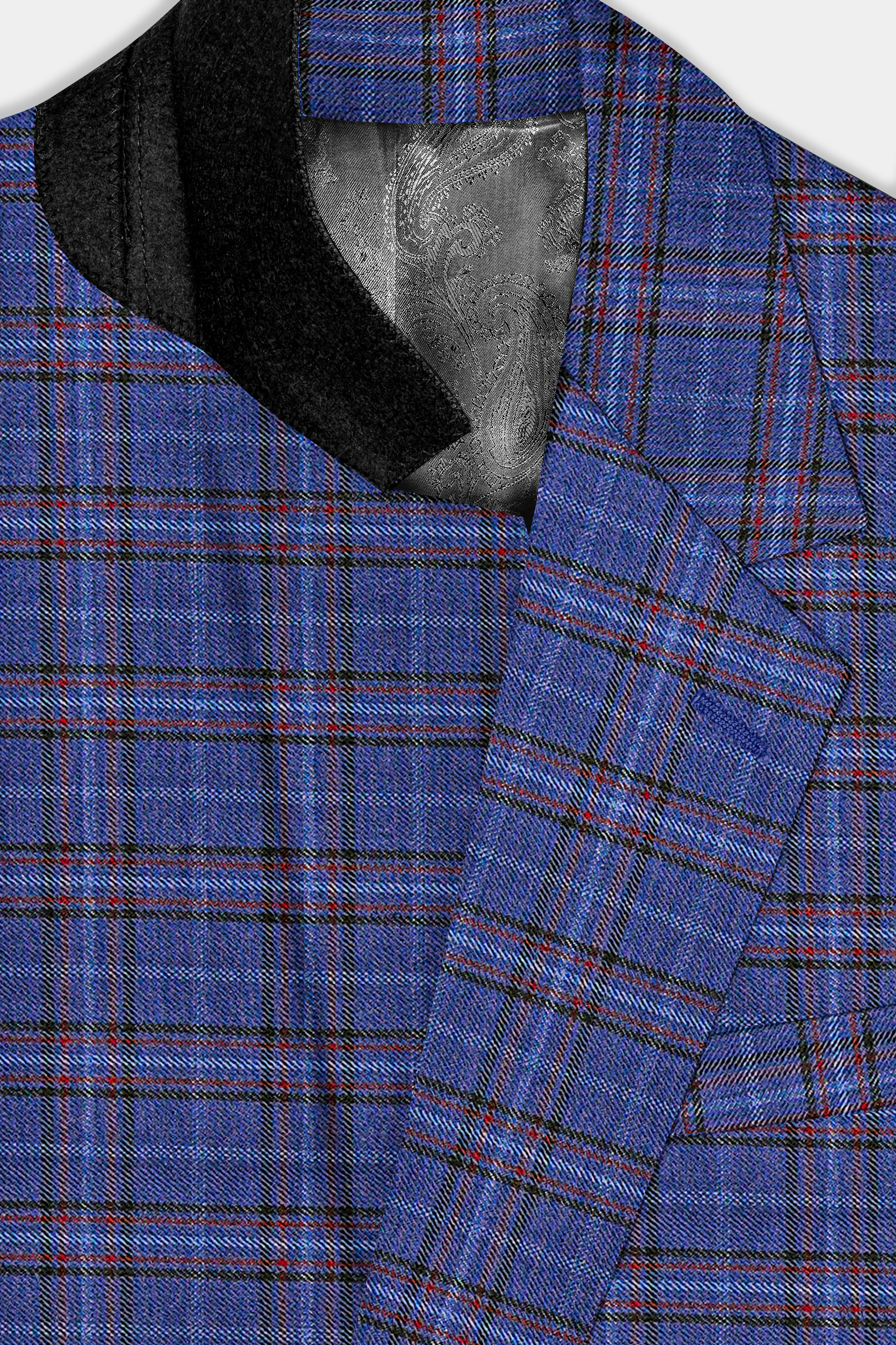 Zodiac Blue Plaid Wool Blend Single Breasted Blazer