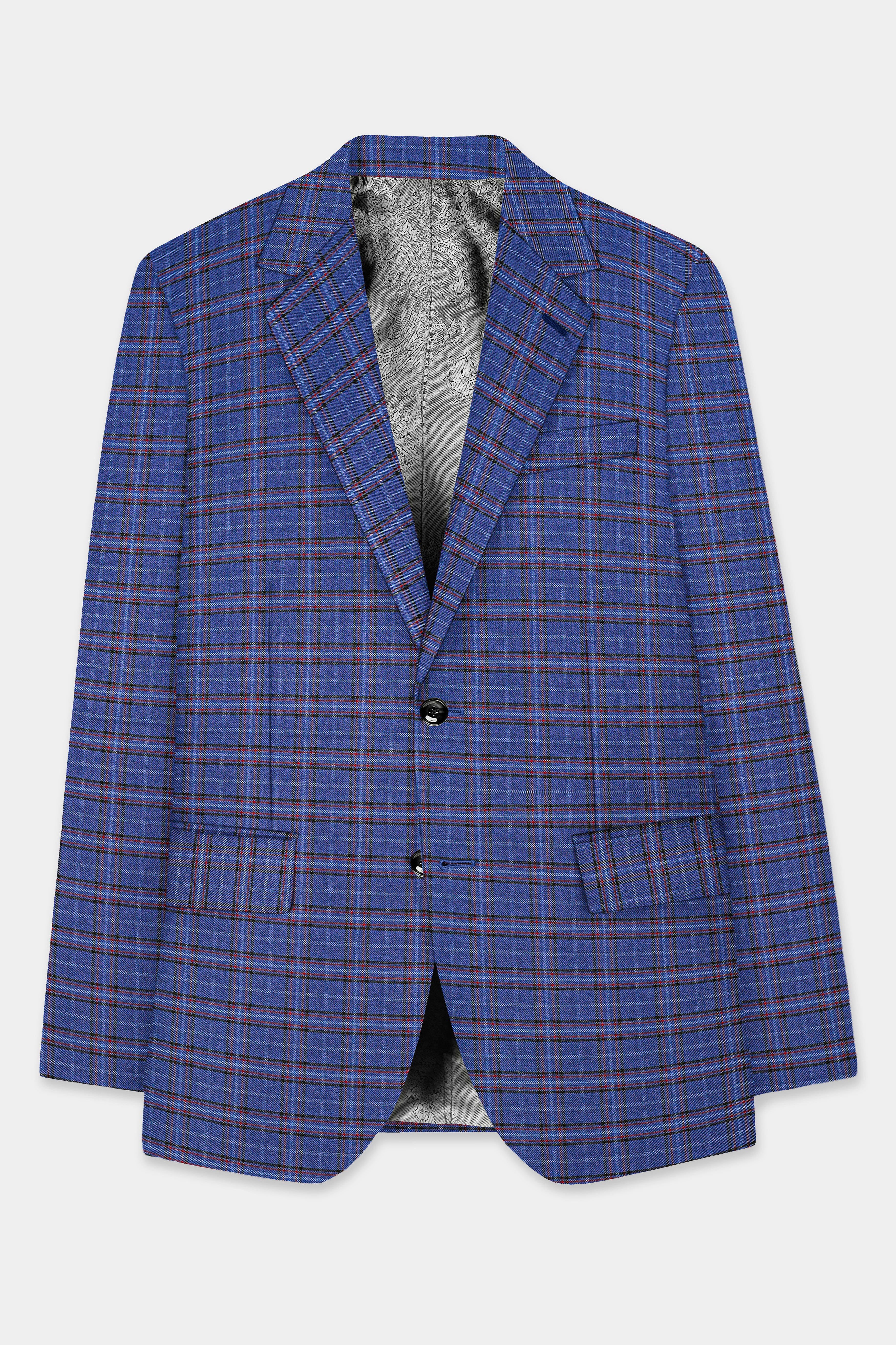 Zodiac Blue Plaid Wool Blend Single Breasted Blazer