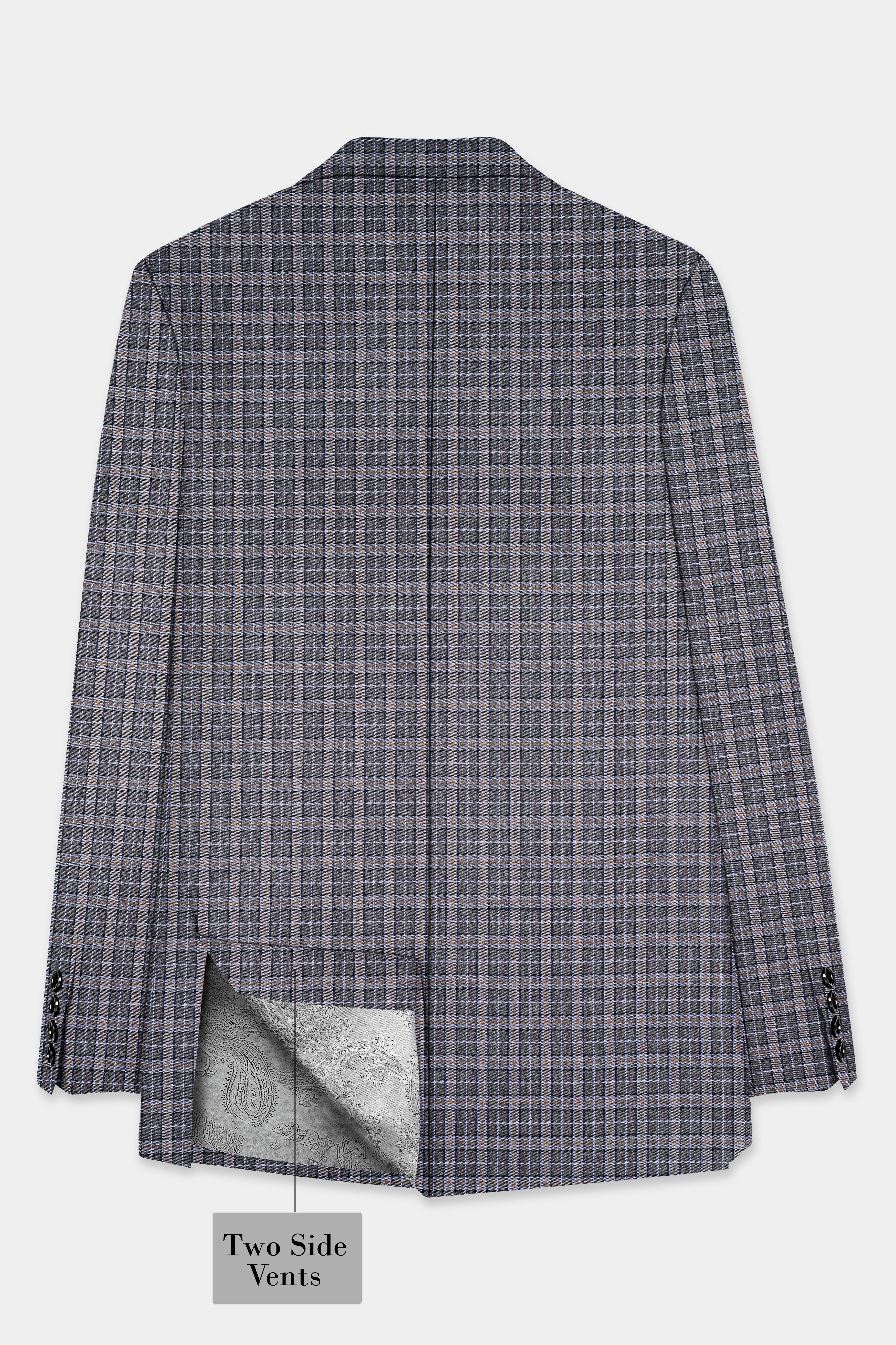 Smokey Gray Plaid Wool Blend Double Breasted Blazer