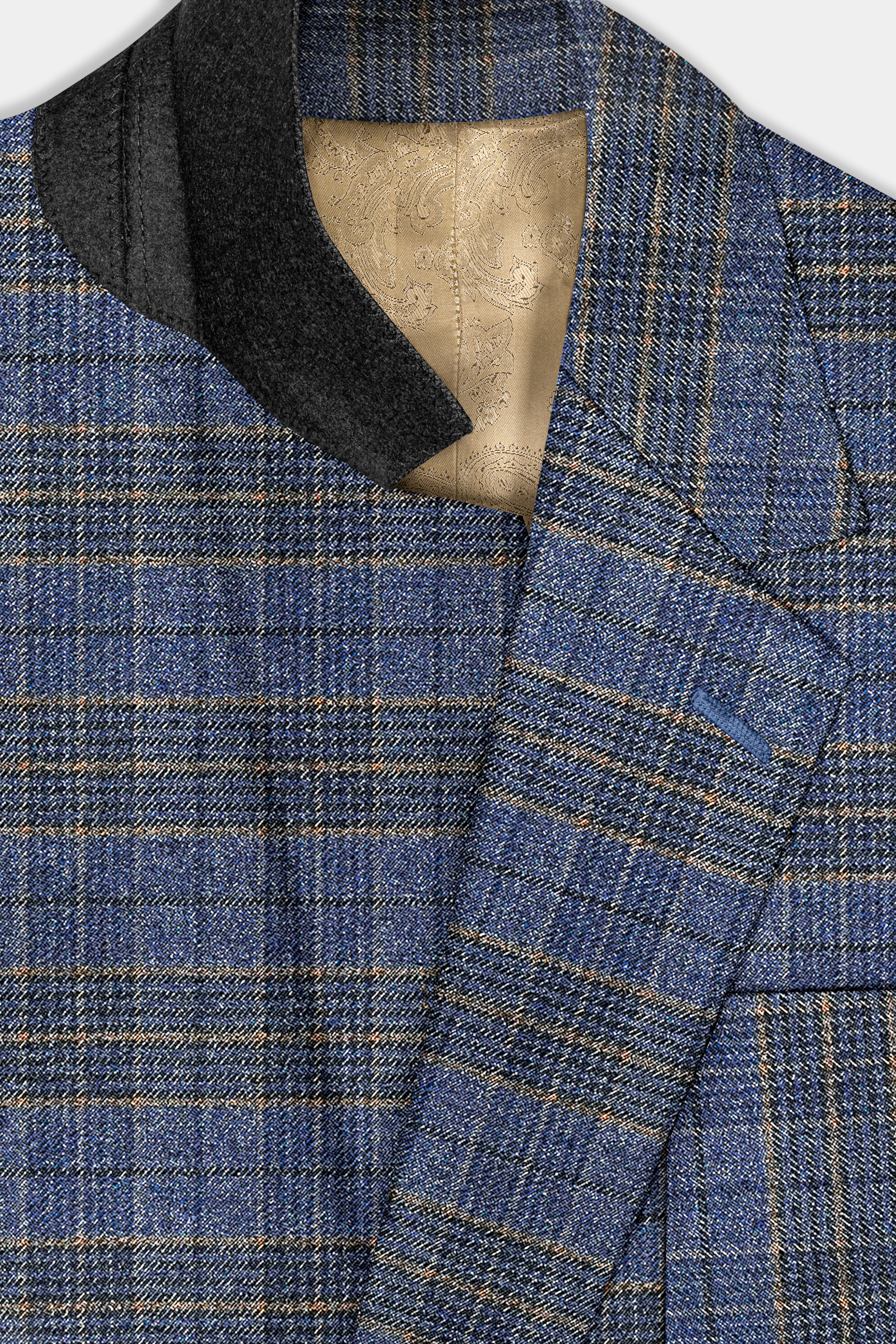 Dianne Blue Plaid Wool Blend Single Breasted Designer Blazer