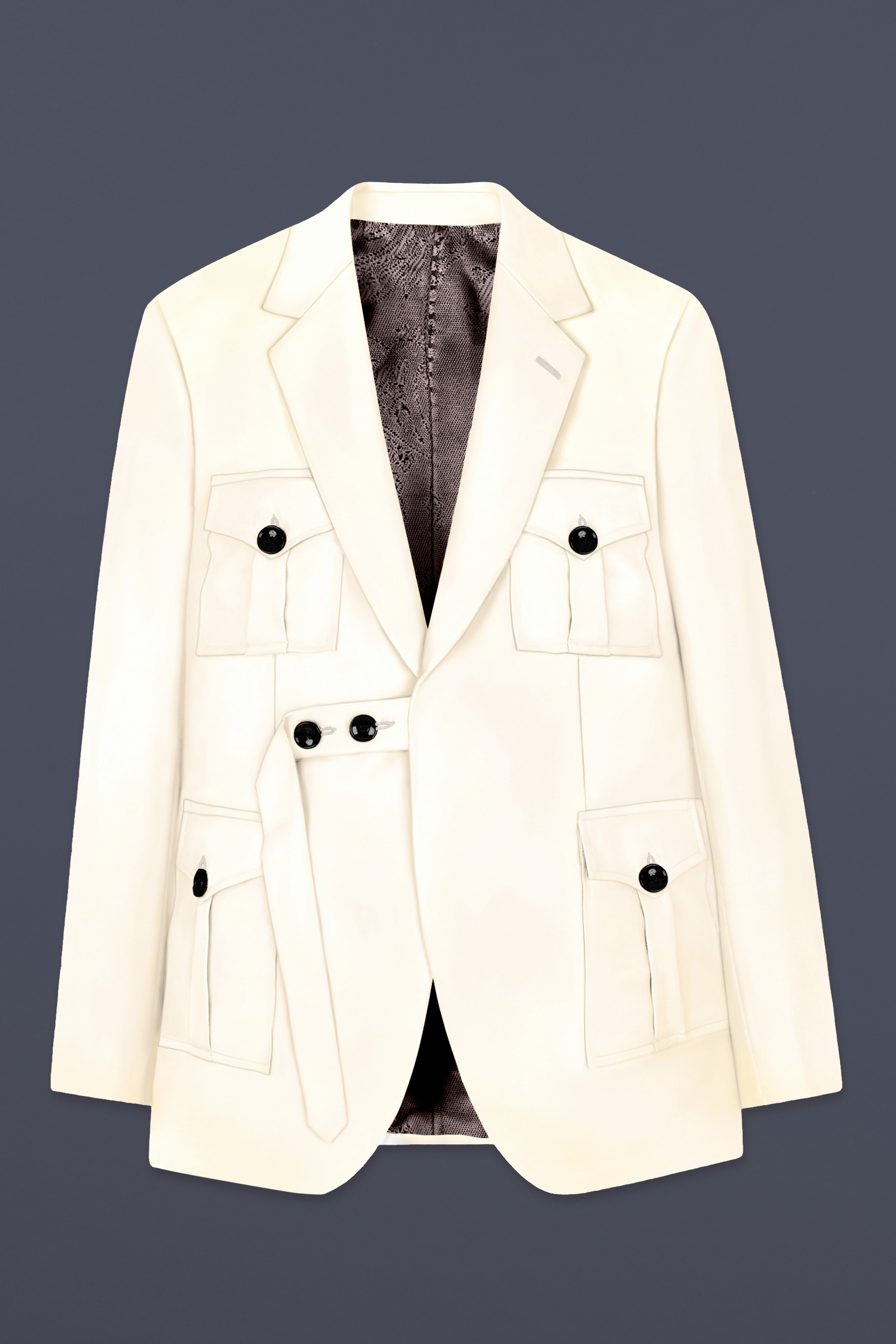 Swizzle Cream Solid Cotton Belt Closure Designer Blazer