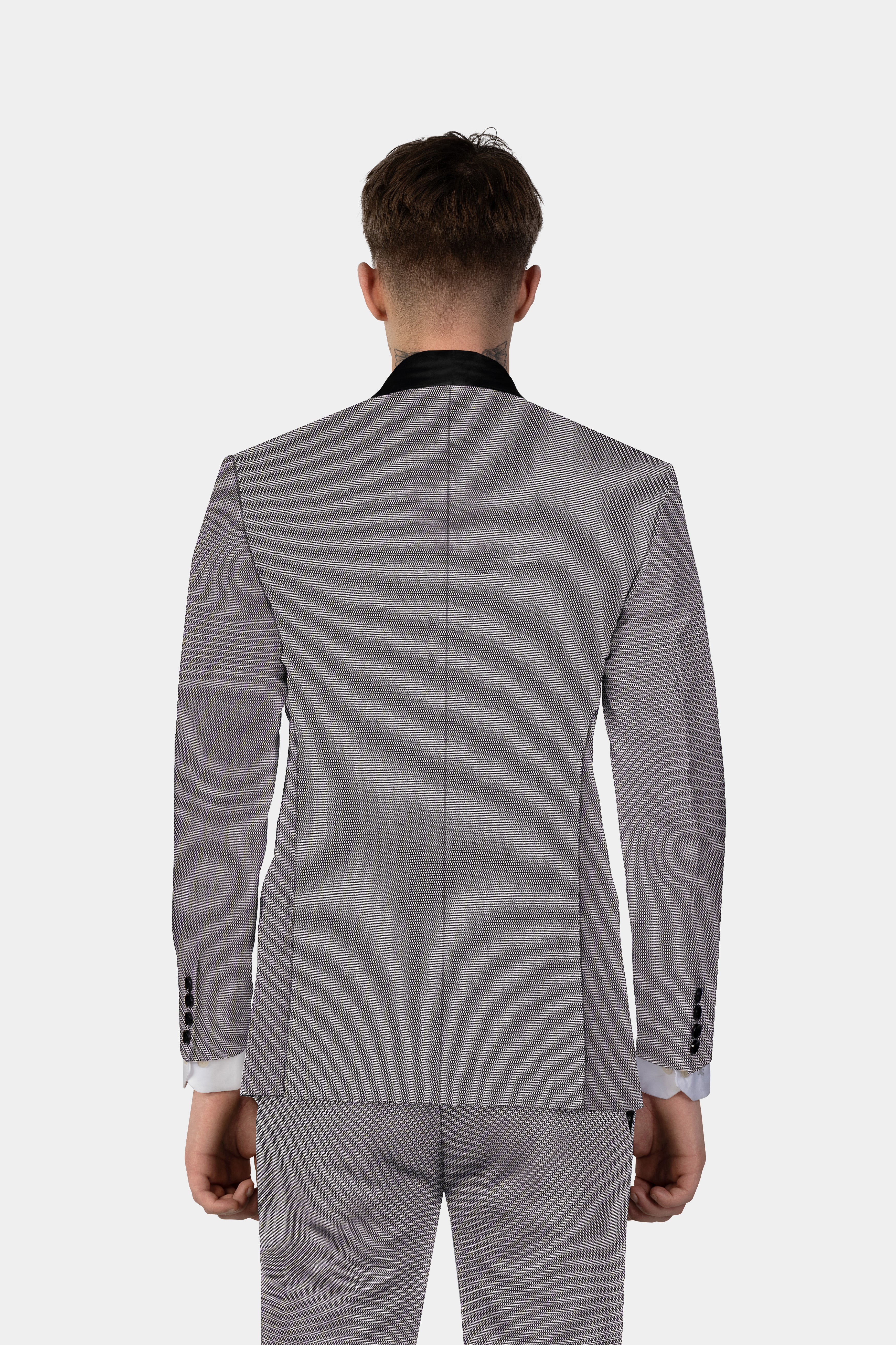 Vampire Gray Textured Wool Blend Tuxedo Blazer