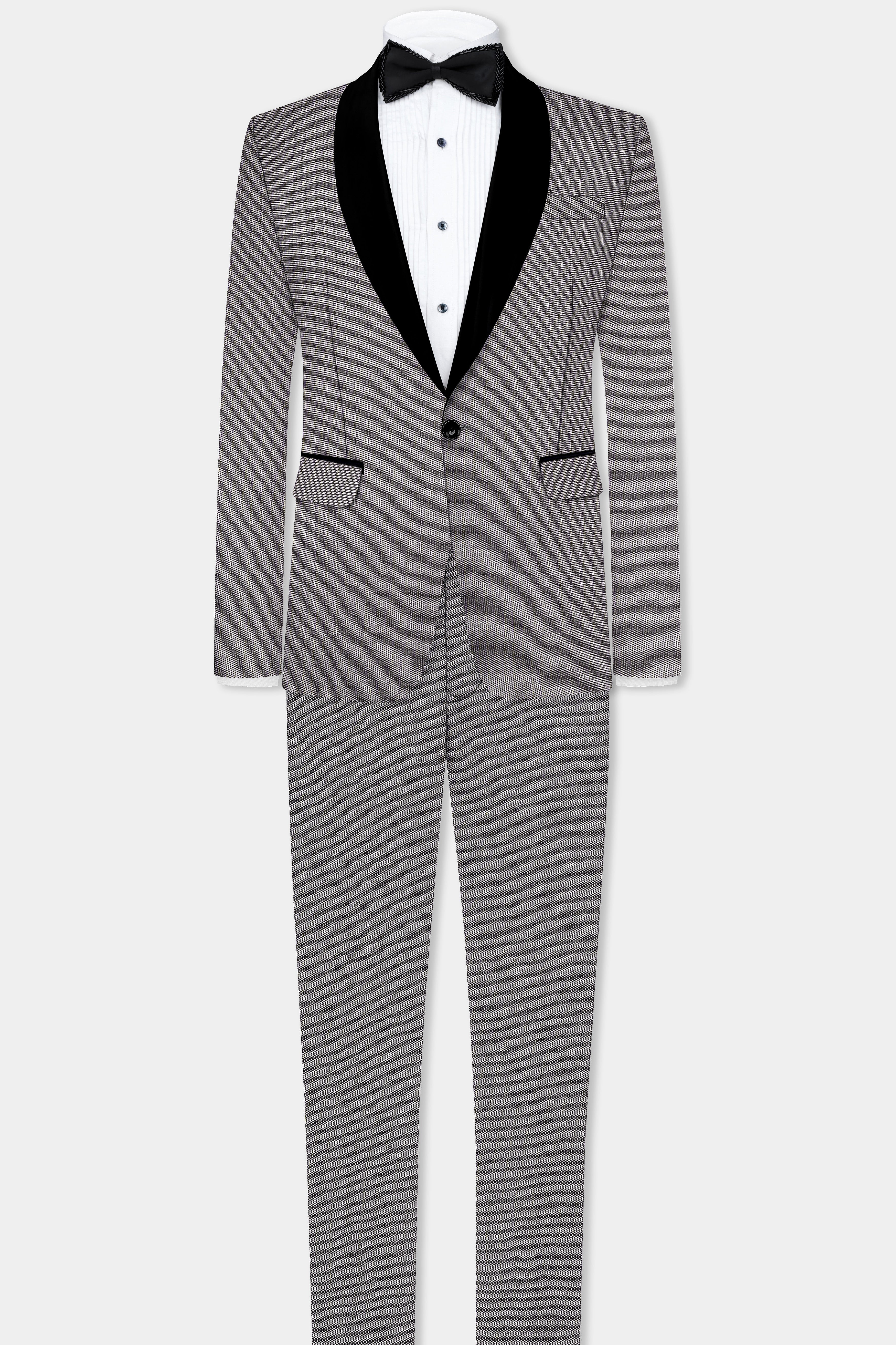 Vampire Gray Textured Wool Blend Tuxedo Blazer