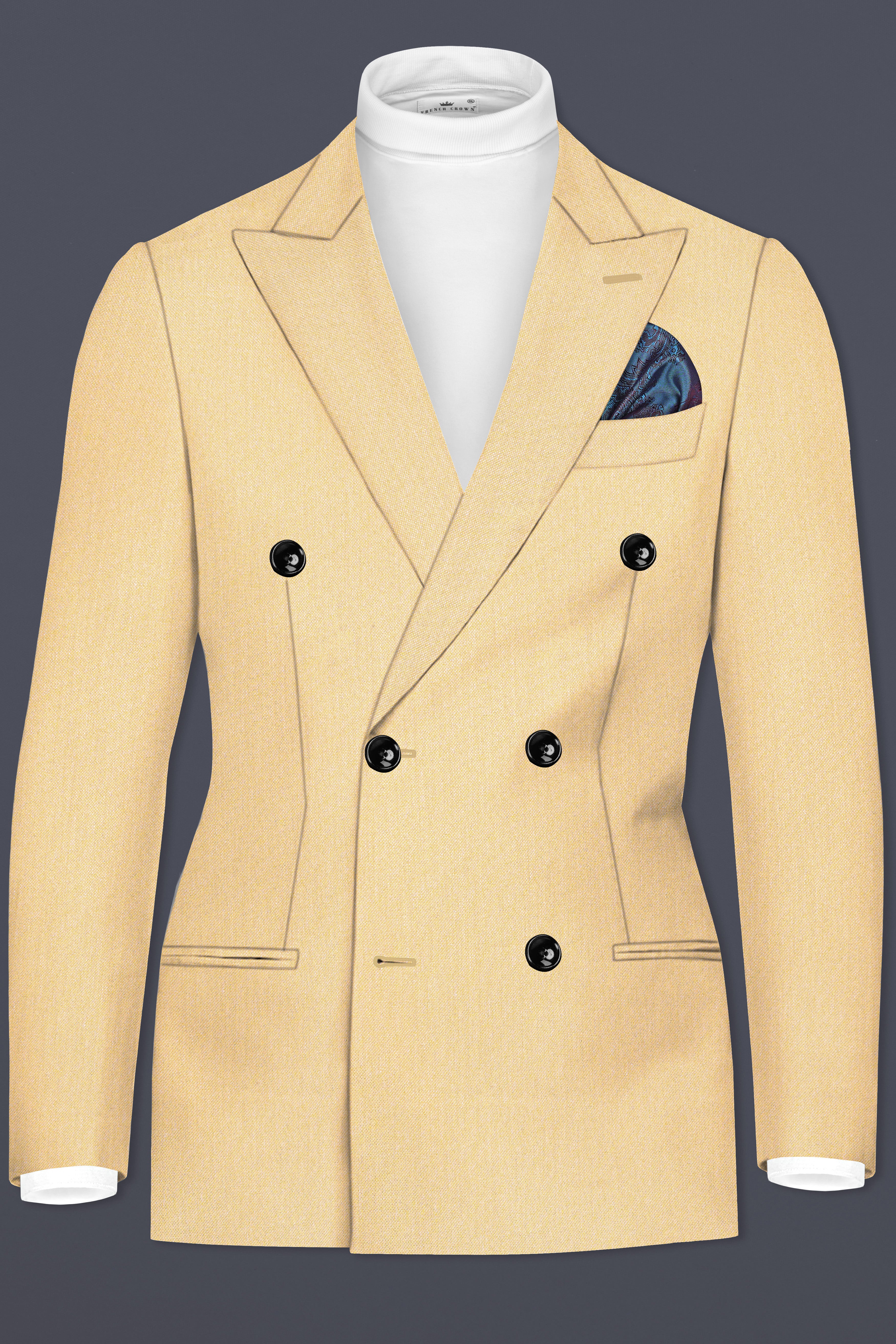 Marzipan Cream Textured Wool Blend Double Breasted Blazer