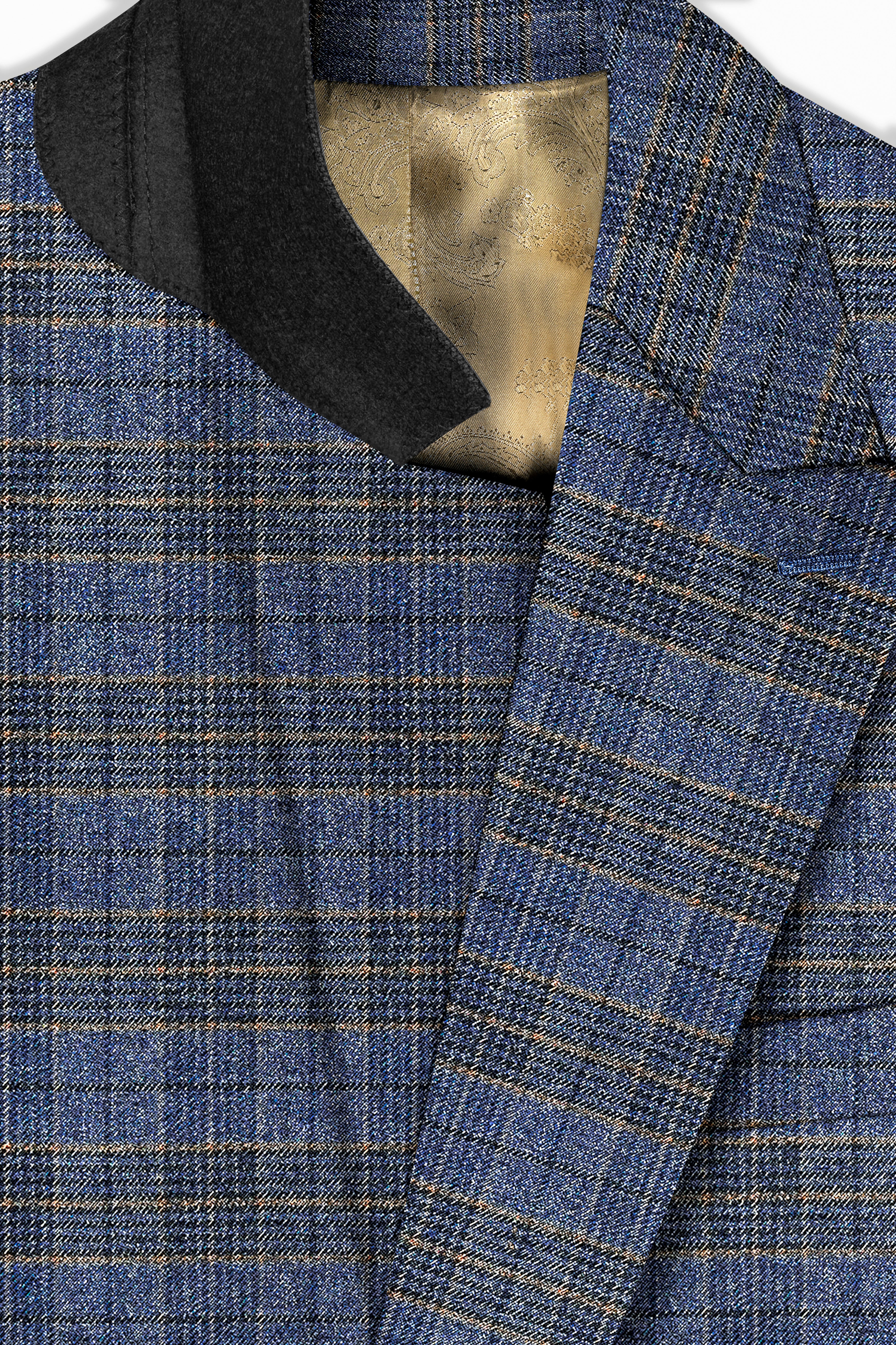 Dianne Blue Plaid Wool Blend Double Breasted Blazer