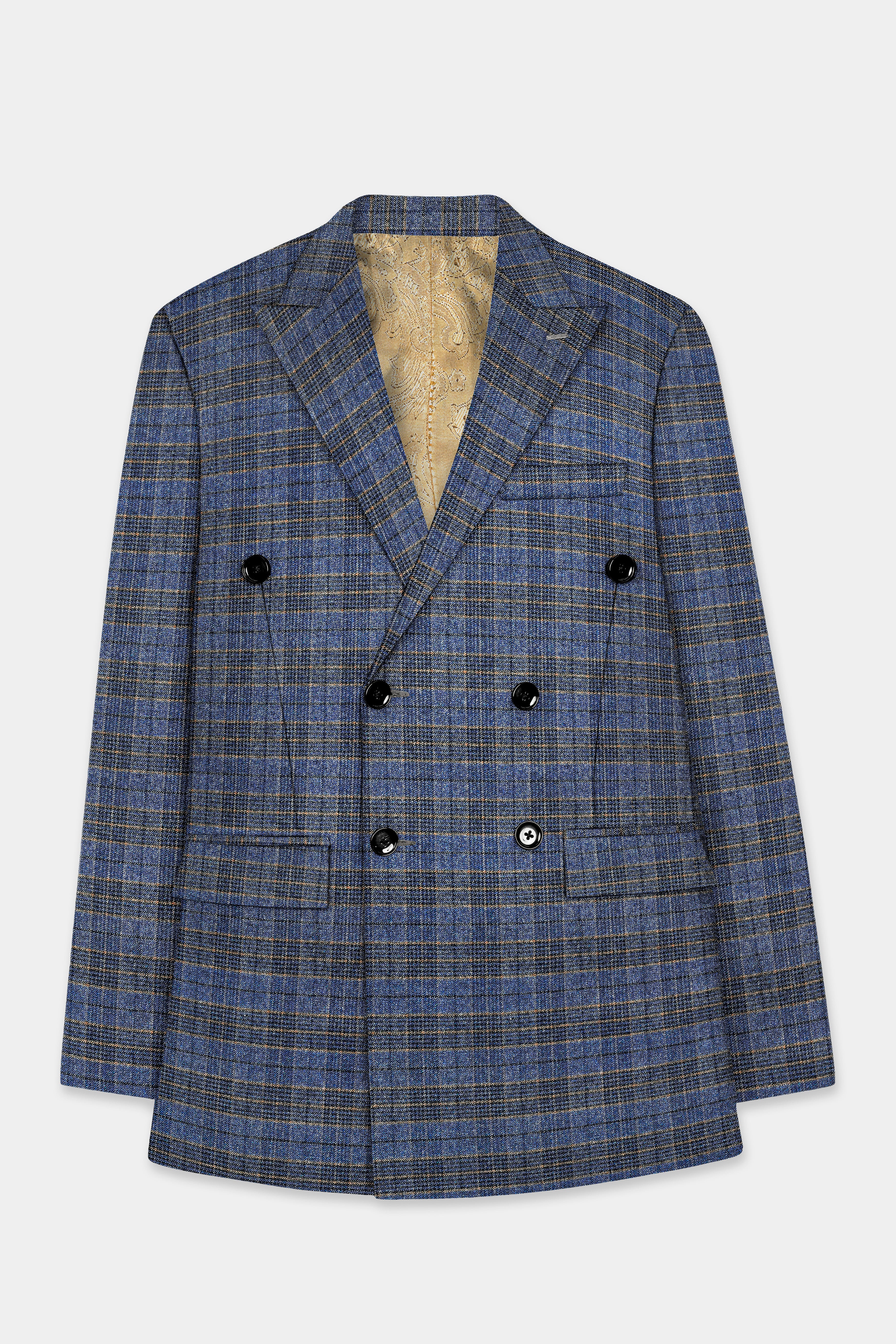 Dianne Blue Plaid Wool Blend Double Breasted Blazer