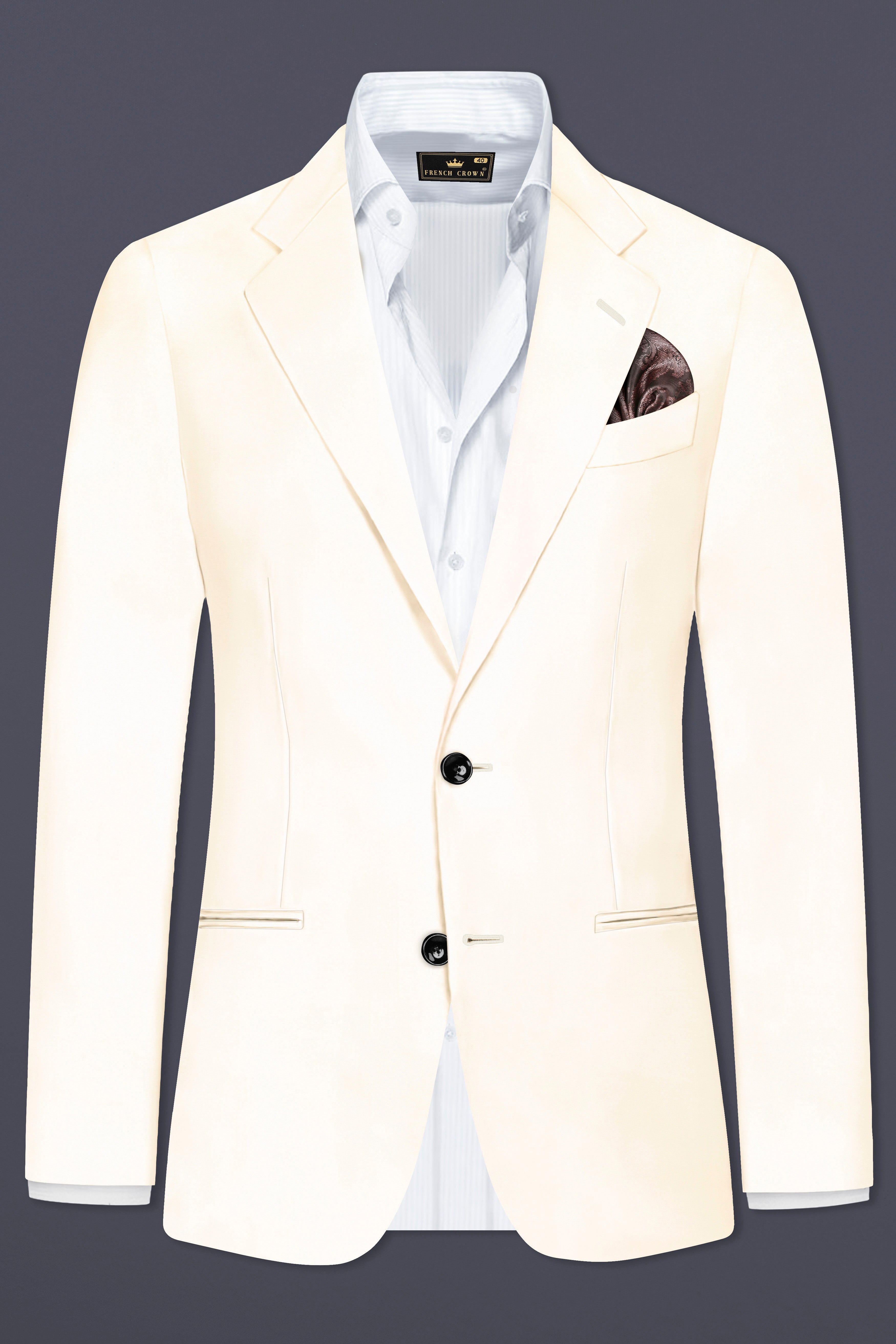 Swizzle Cream Solid Cotton Single Breasted Blazer