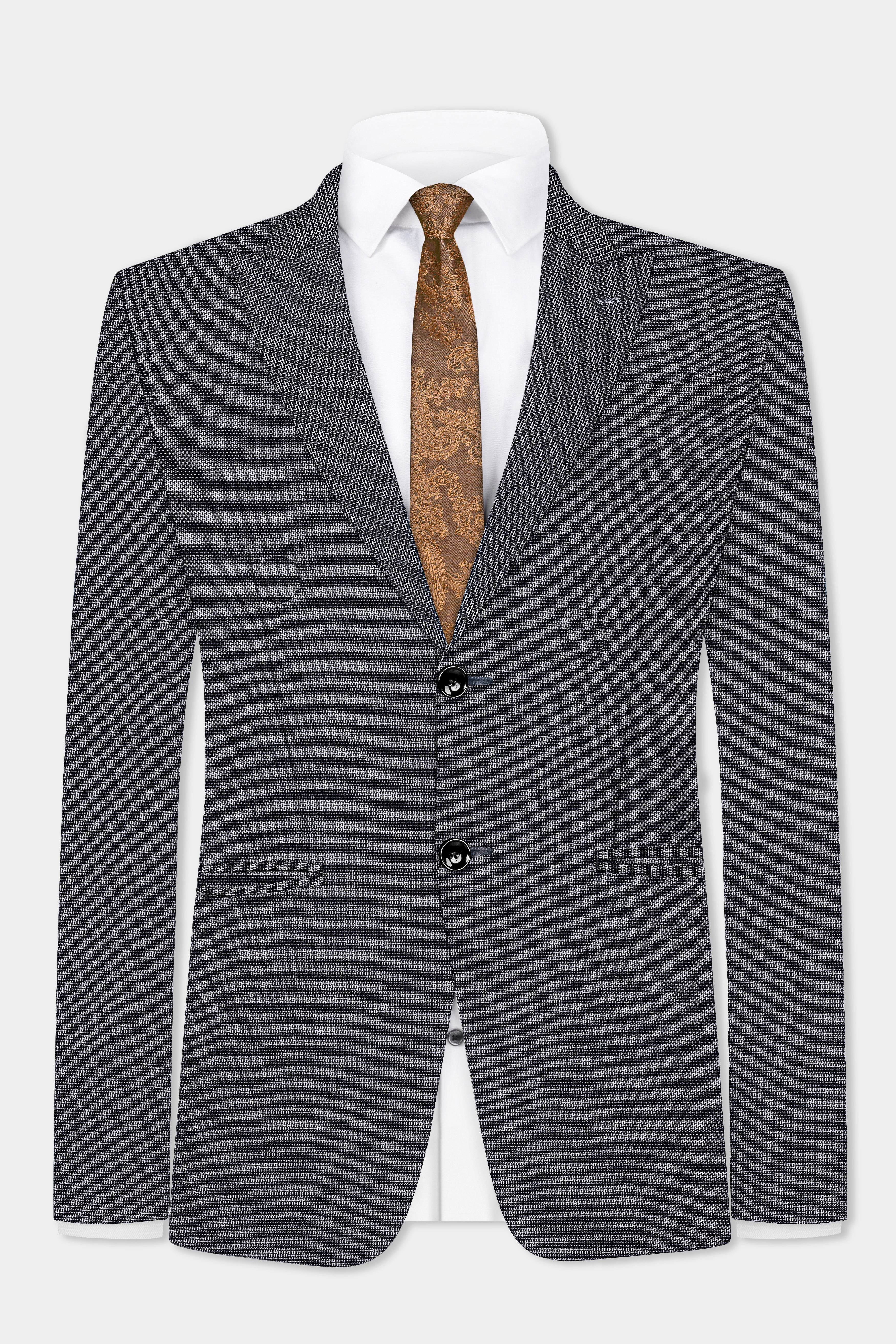 Shaft Gray Textured Wool Blend Single Breasted Peck Lapel Blazer