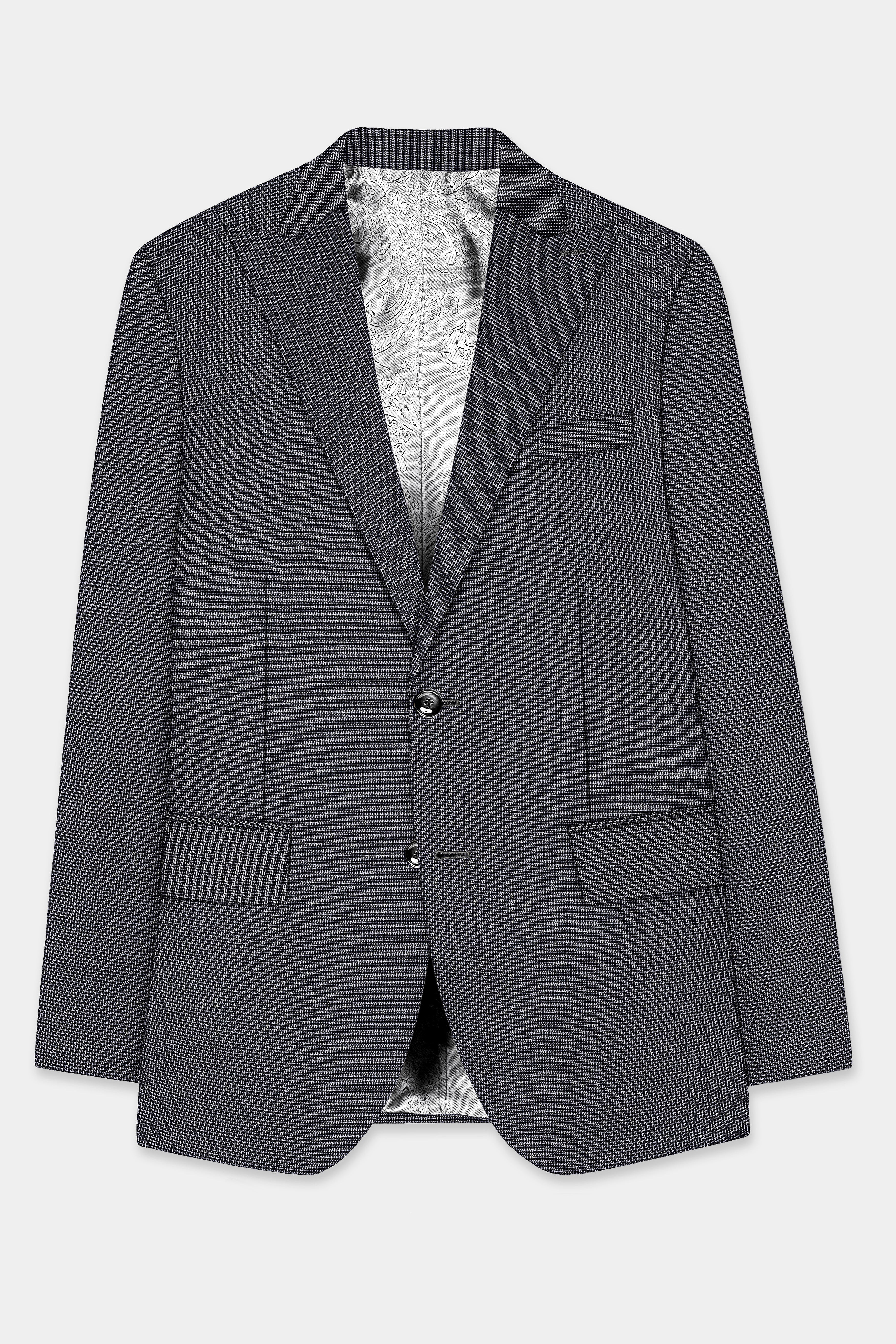 Shaft Gray Textured Wool Blend Single Breasted Peck Lapel Blazer