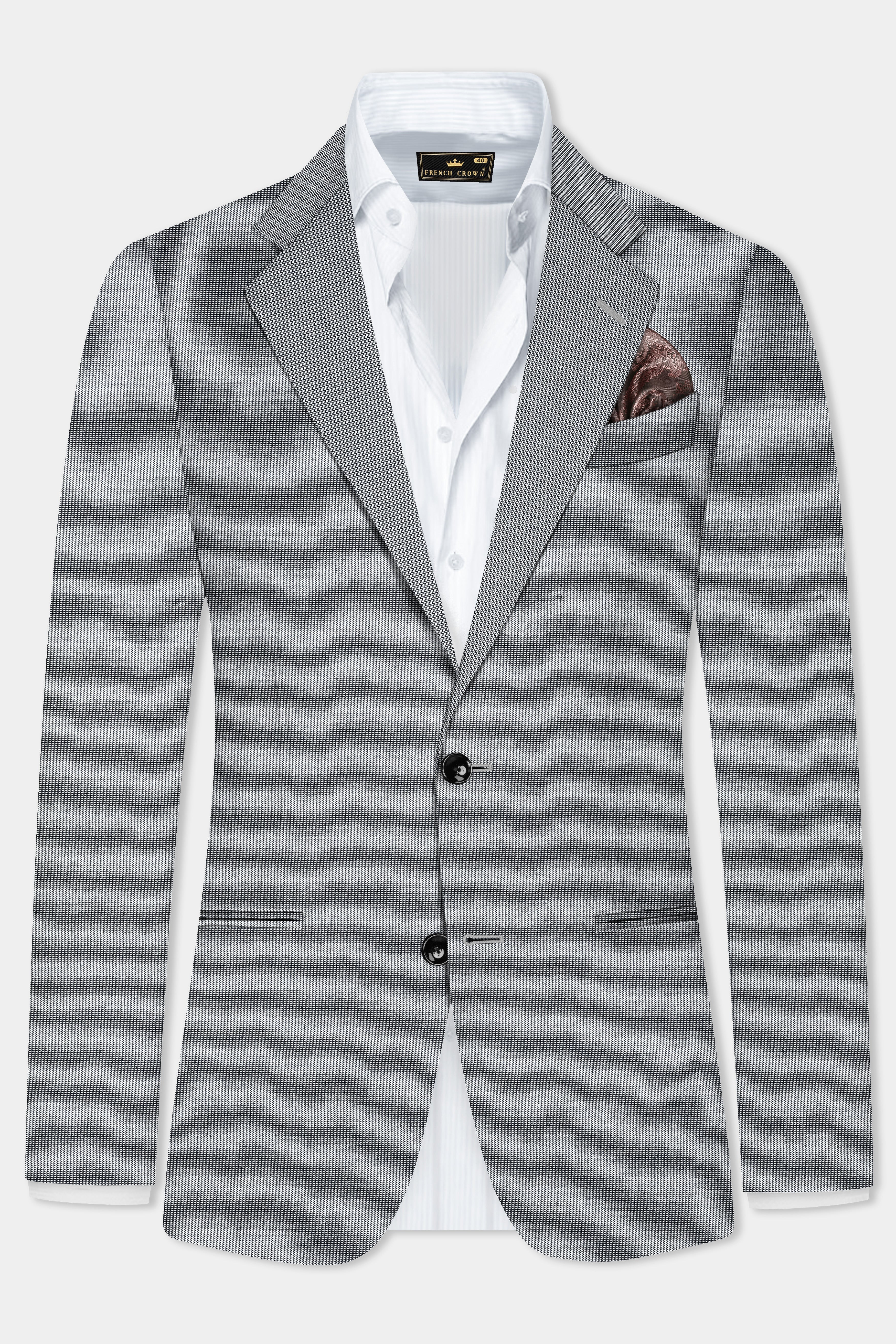 Boulder Gray Textured Wool Blend Single Breasted Blazer