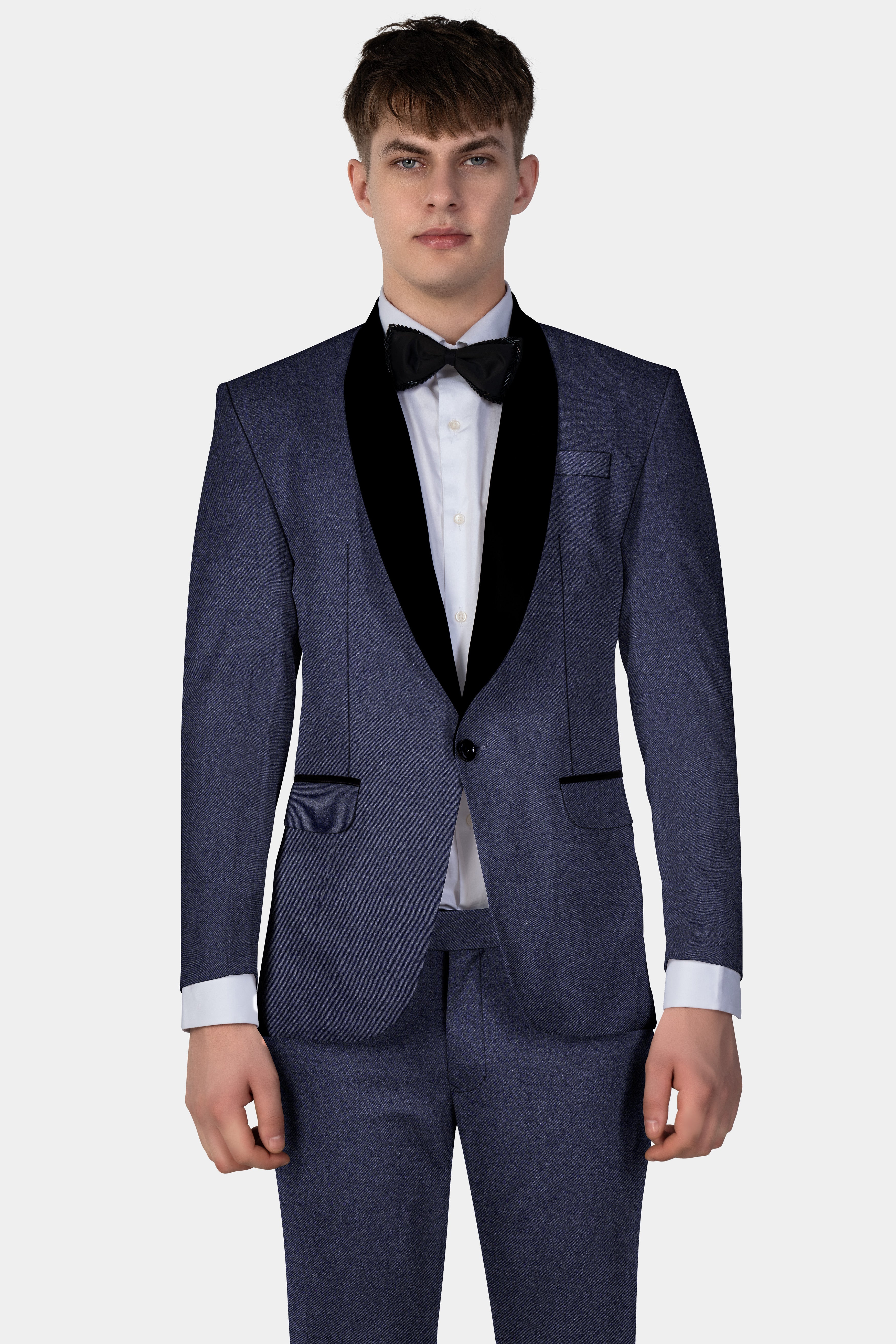 Thunder Blue Solid Wool Blend Tuxedo Blazer