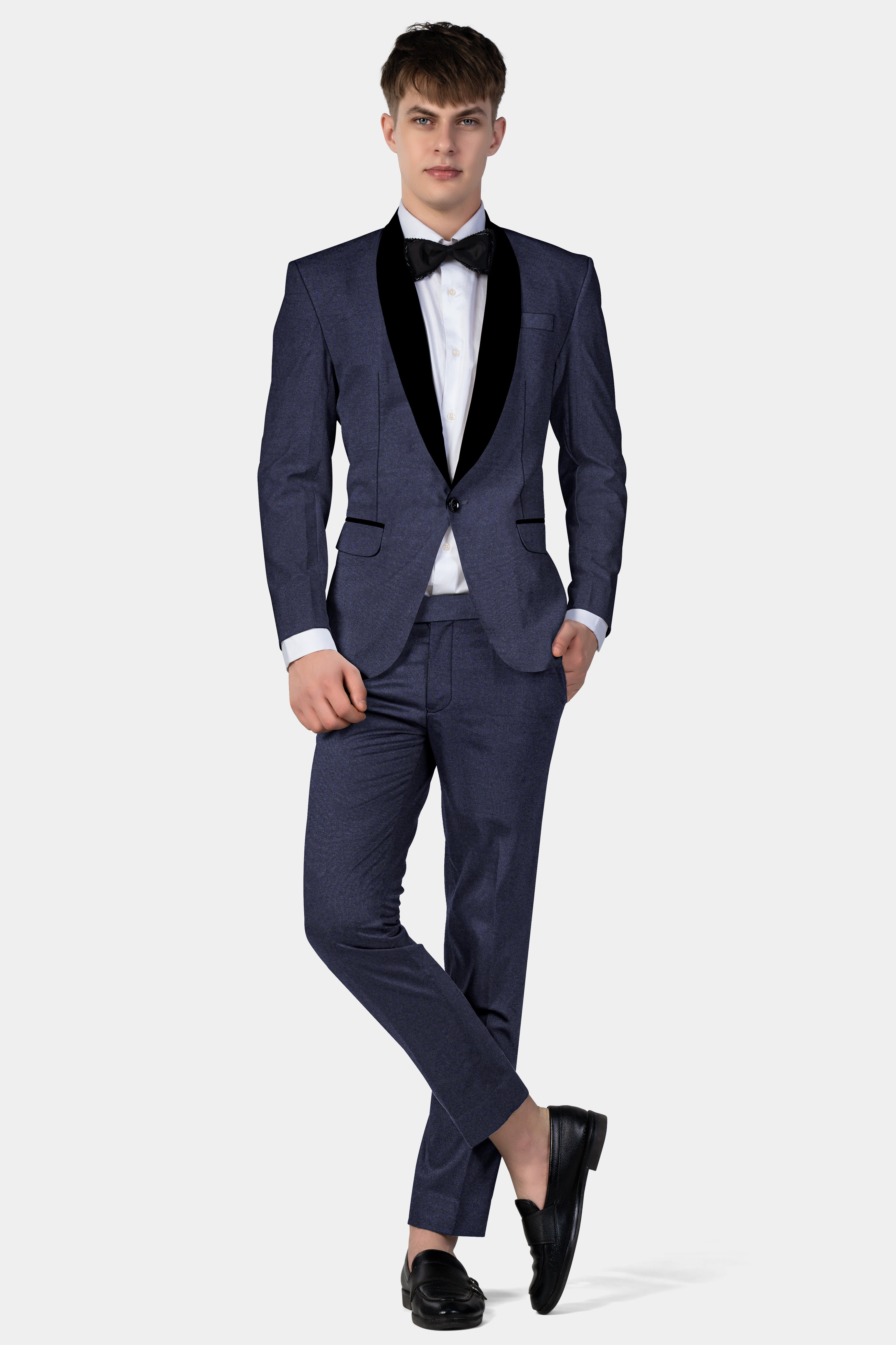 Thunder Blue Solid Wool Blend Tuxedo Blazer