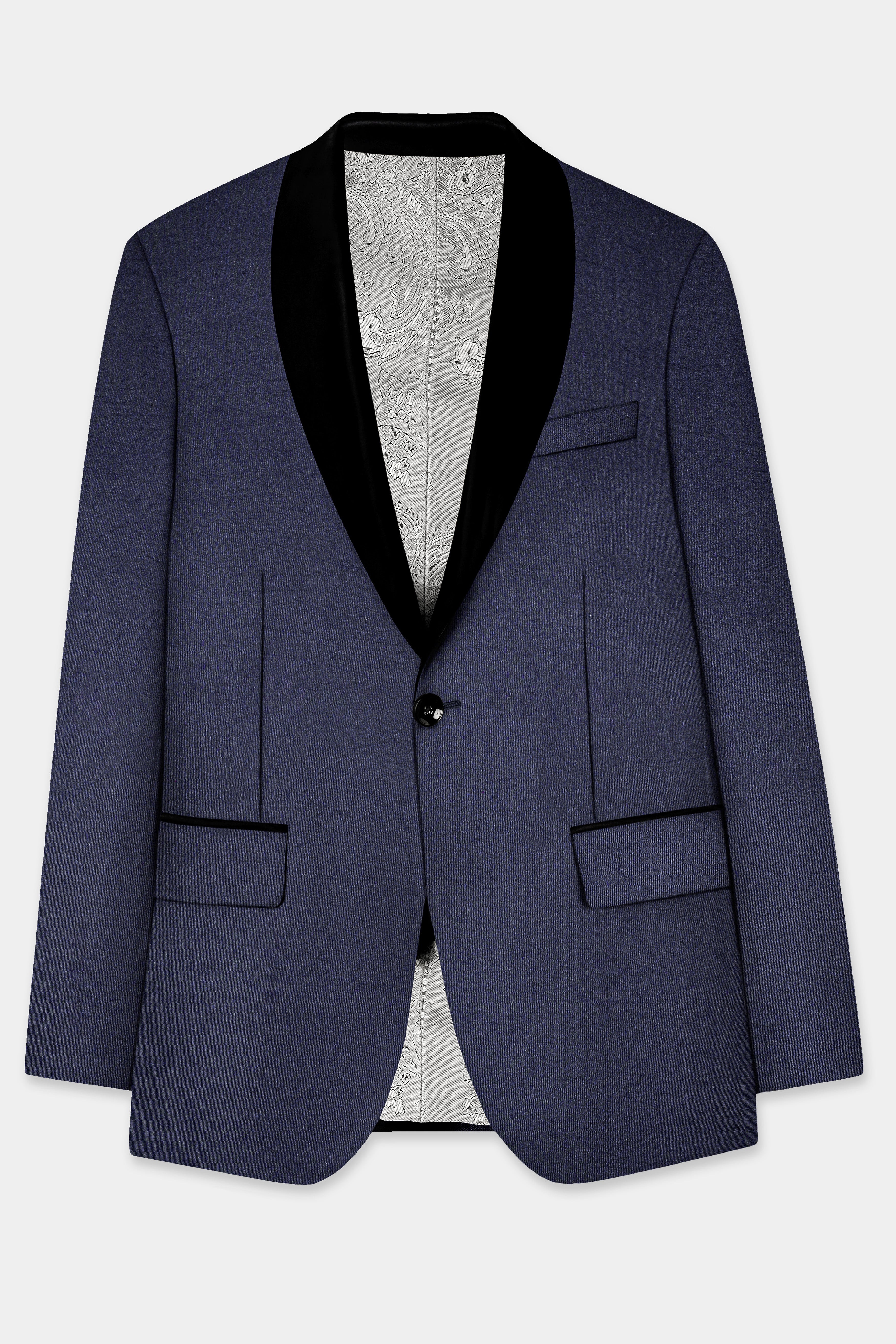 Thunder Blue Solid Wool Blend Tuxedo Blazer