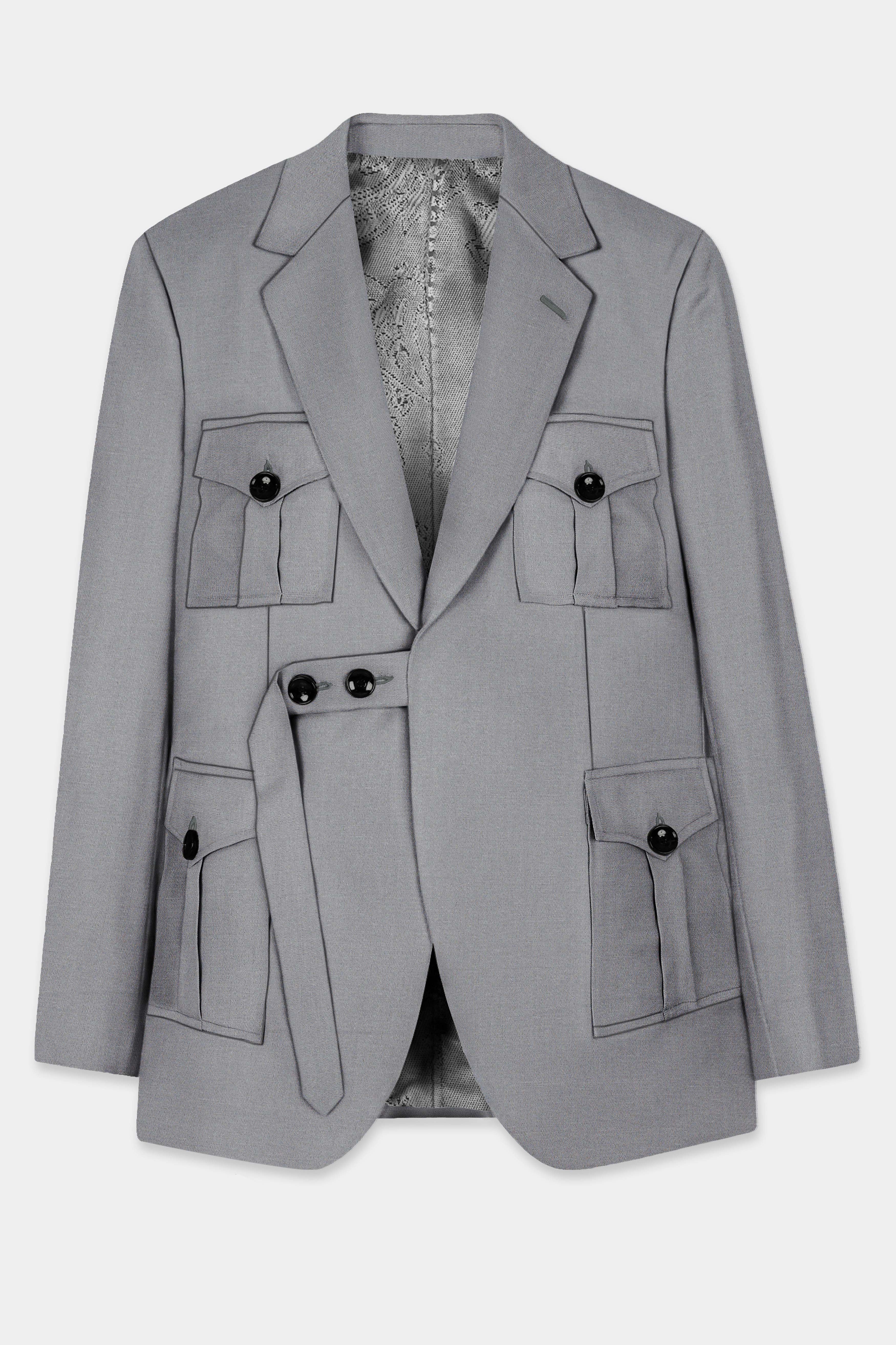 Venus Gray Solid Cotton Belt Closure Designer Blazer