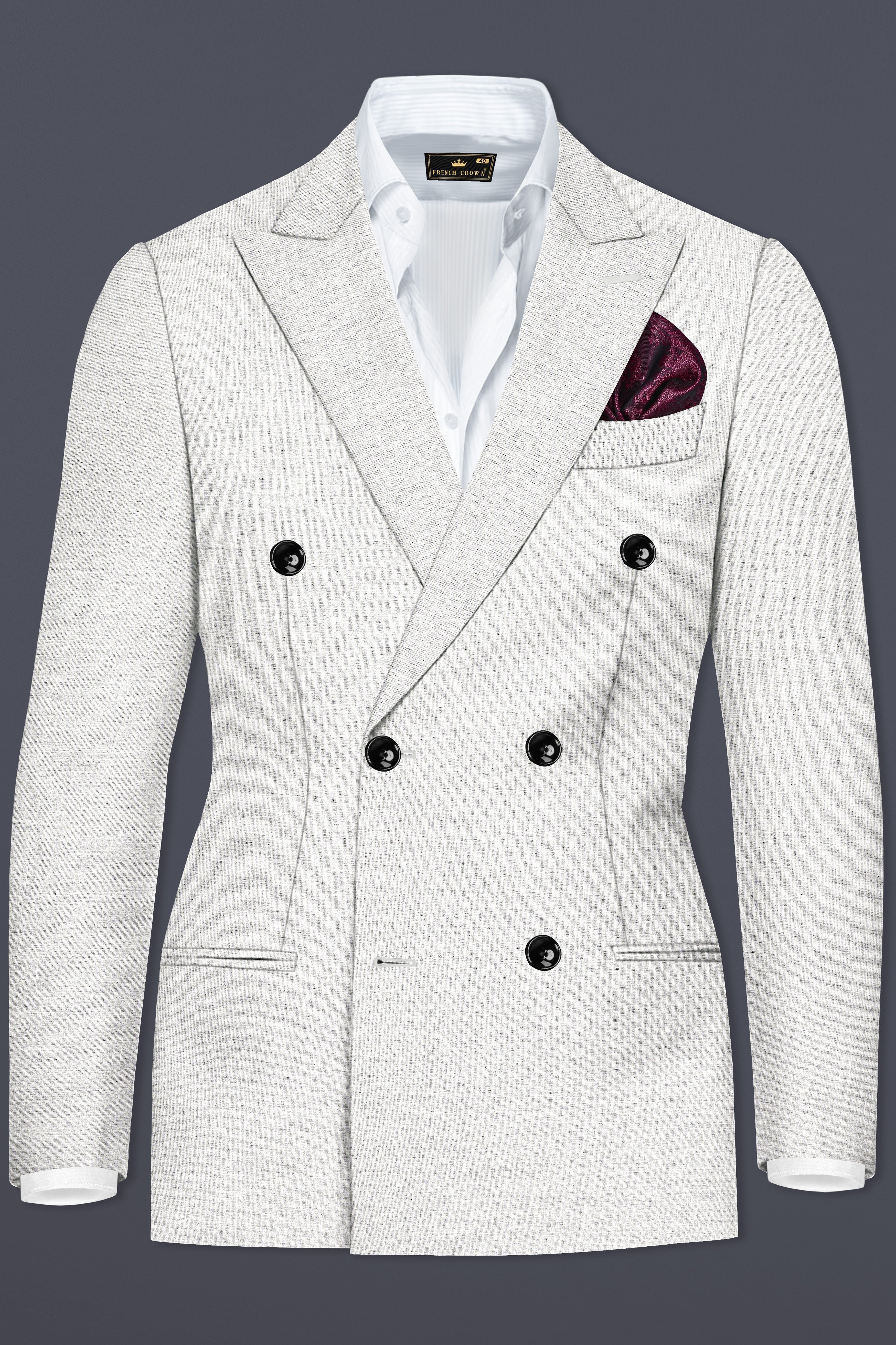 Mercury Gray Solid Wool Blend Double Breasted Blazer