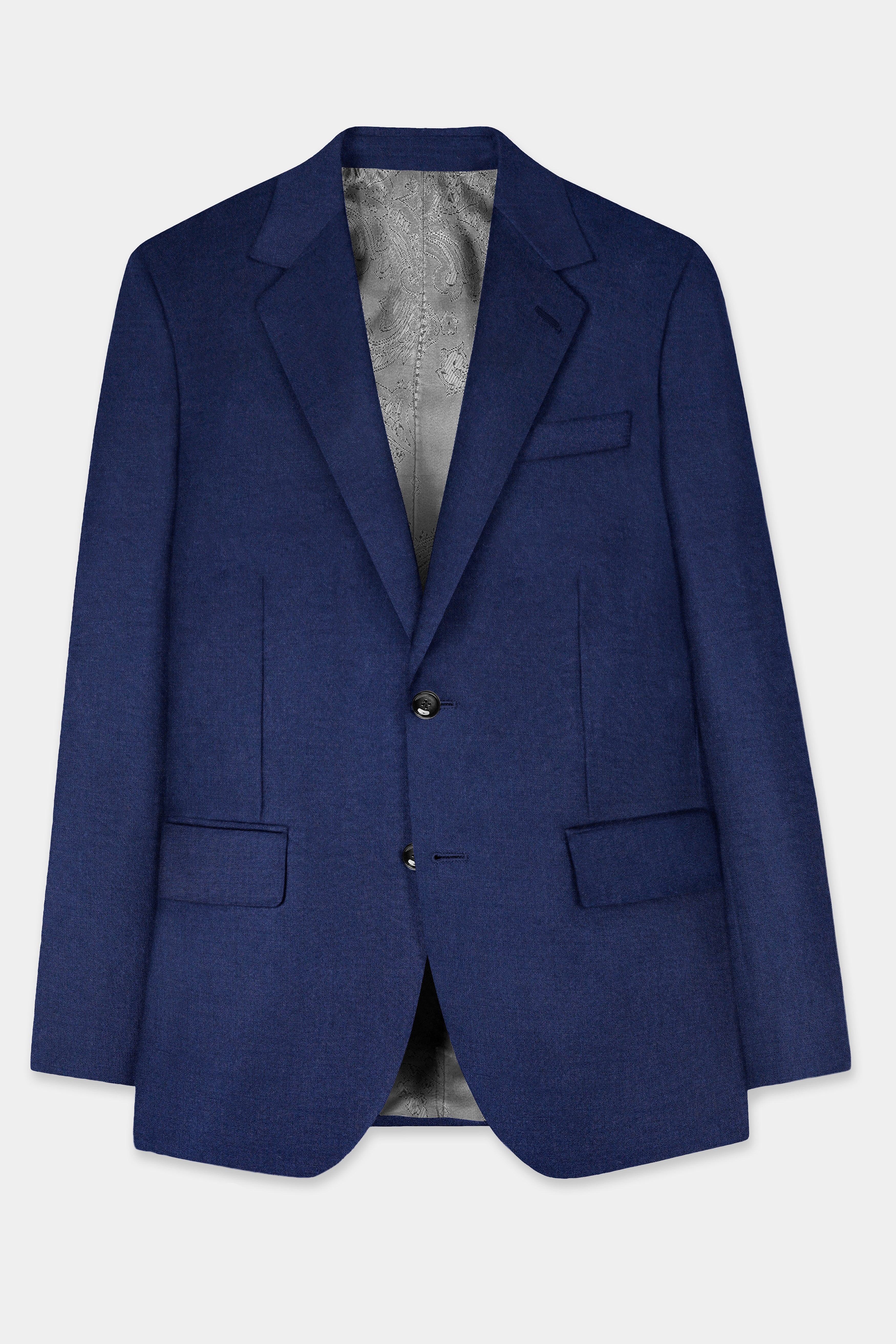 Bunting Blue Solid Wool Rich Single Breasted Blazer