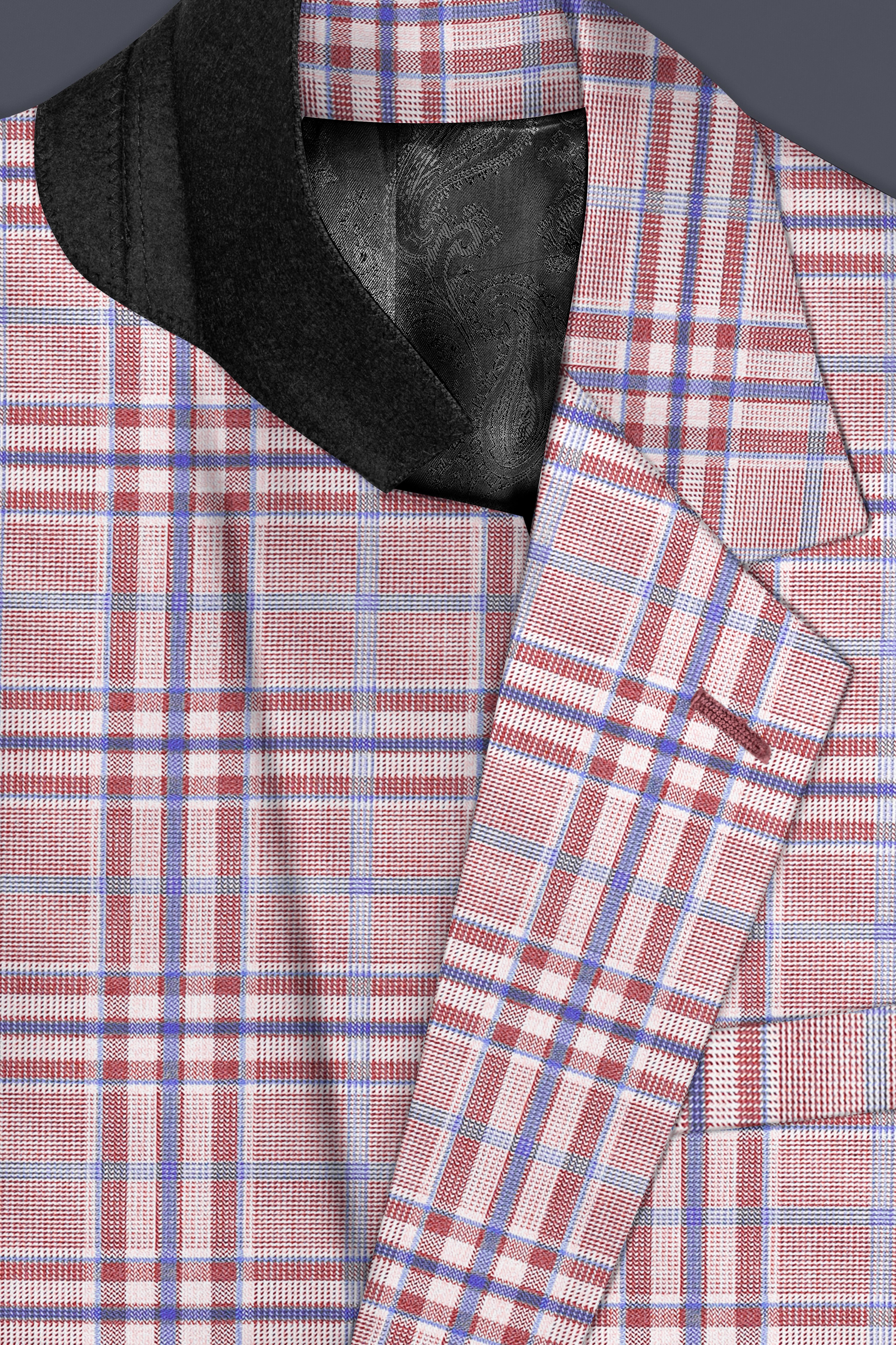 Turkish Rose Pink And Wild Blue Plaid Wool Rich Single Breasted Blazer